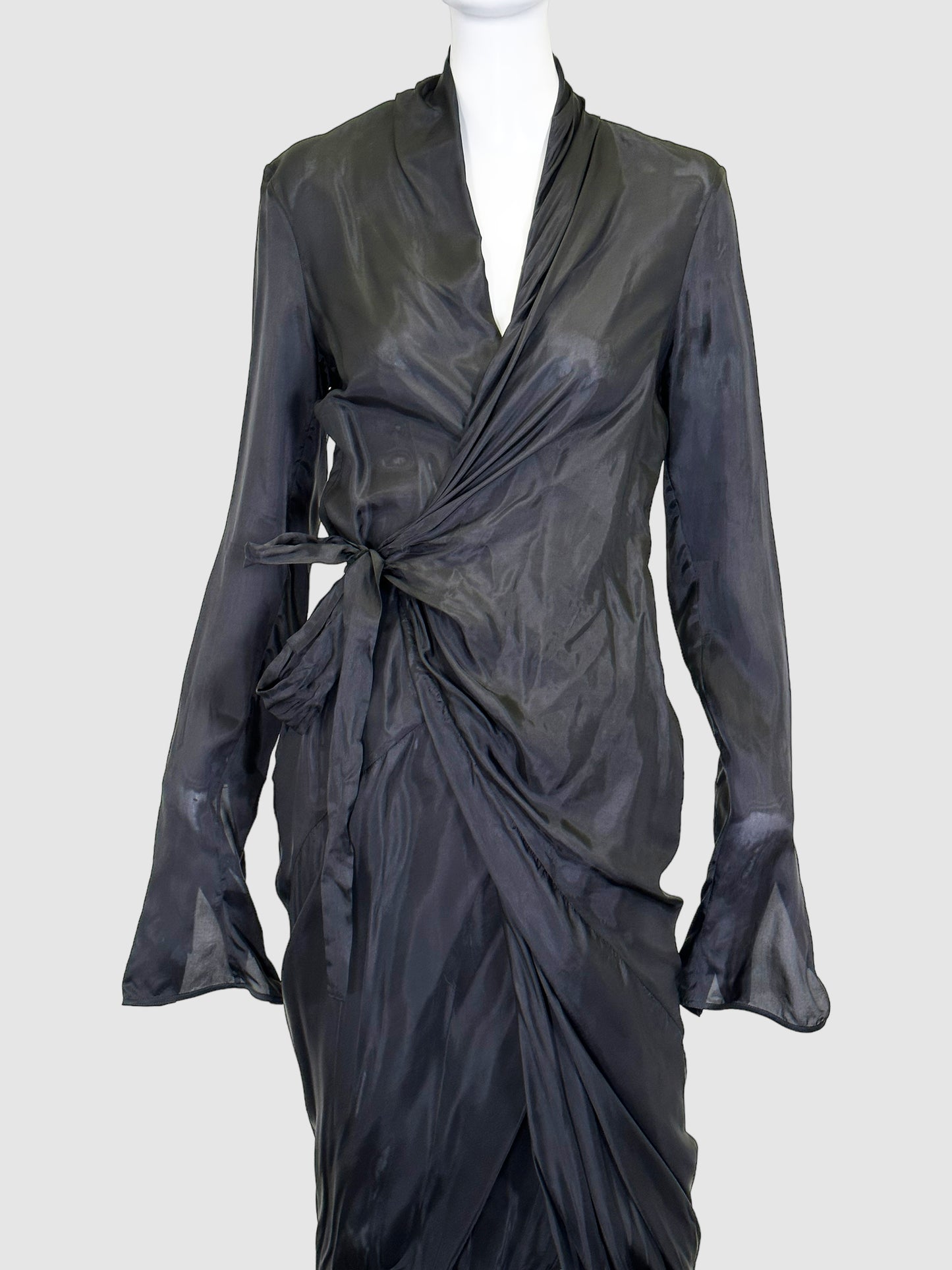 Rick Owens Satin Wrap Midi Dress - Size 48