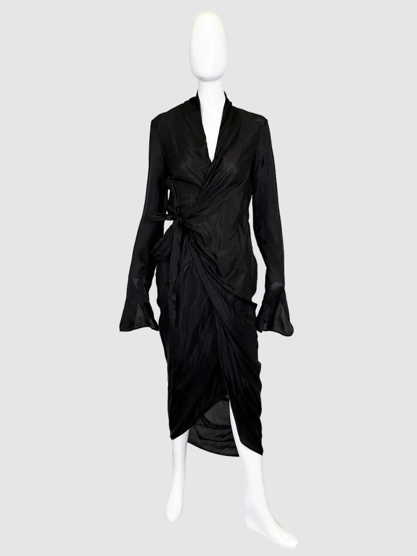 Rick Owens Satin Wrap Midi Dress - Size 48