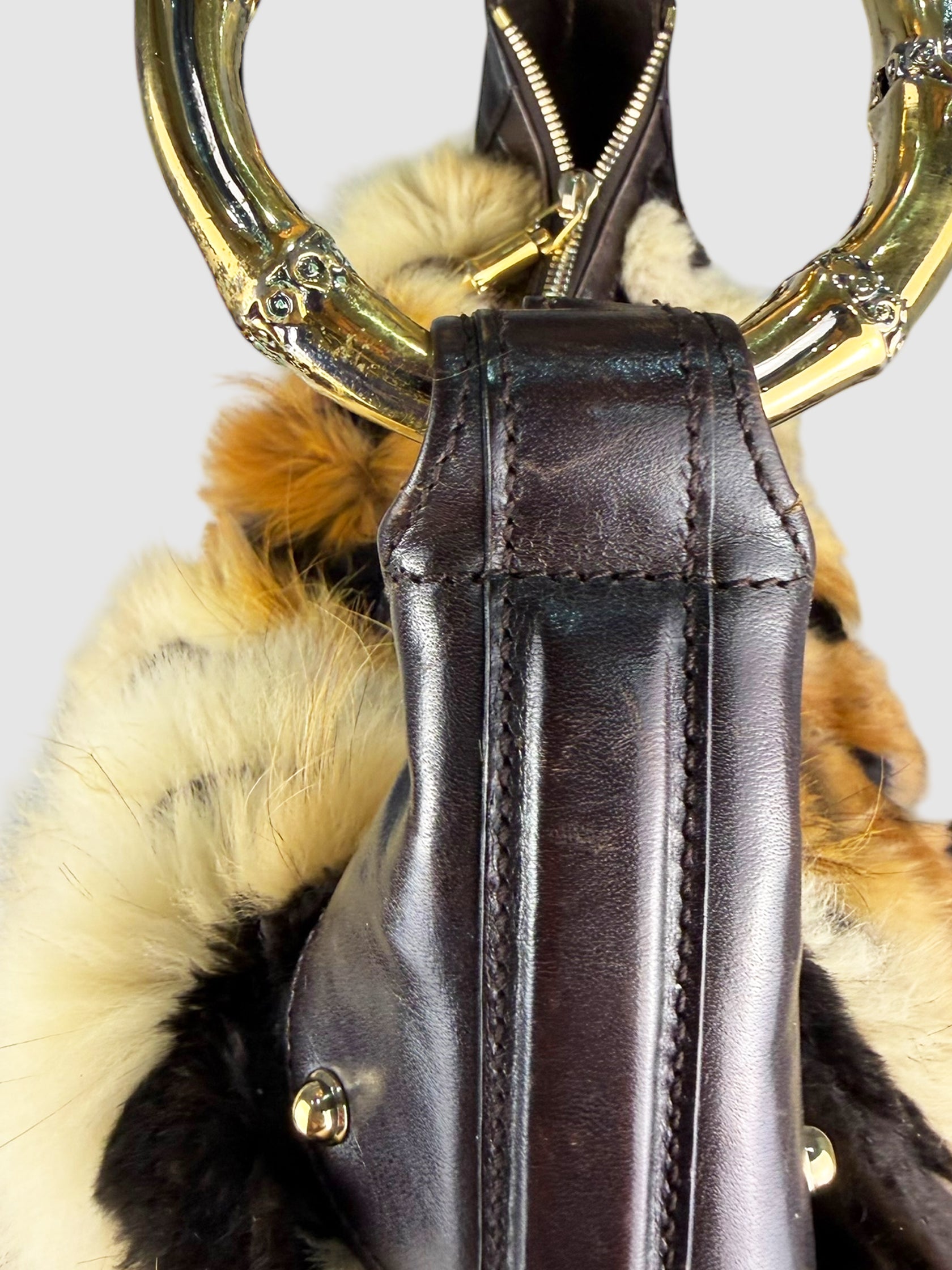 Fur Striped Hobo Bag