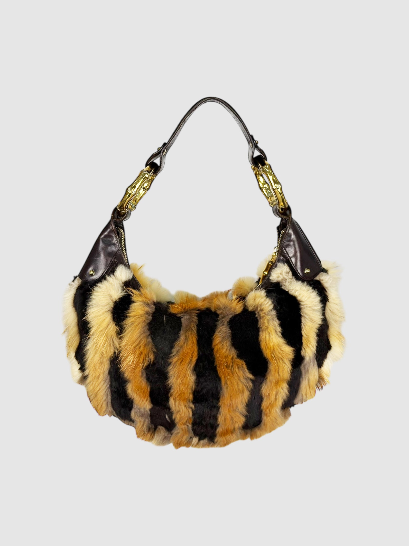 Fur Striped Hobo Bag