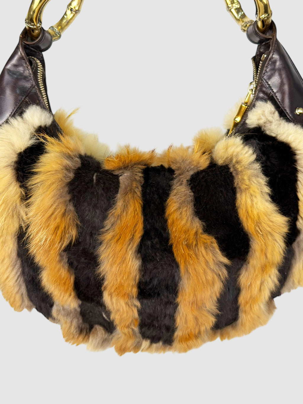 Fur Striped Hobo Bag