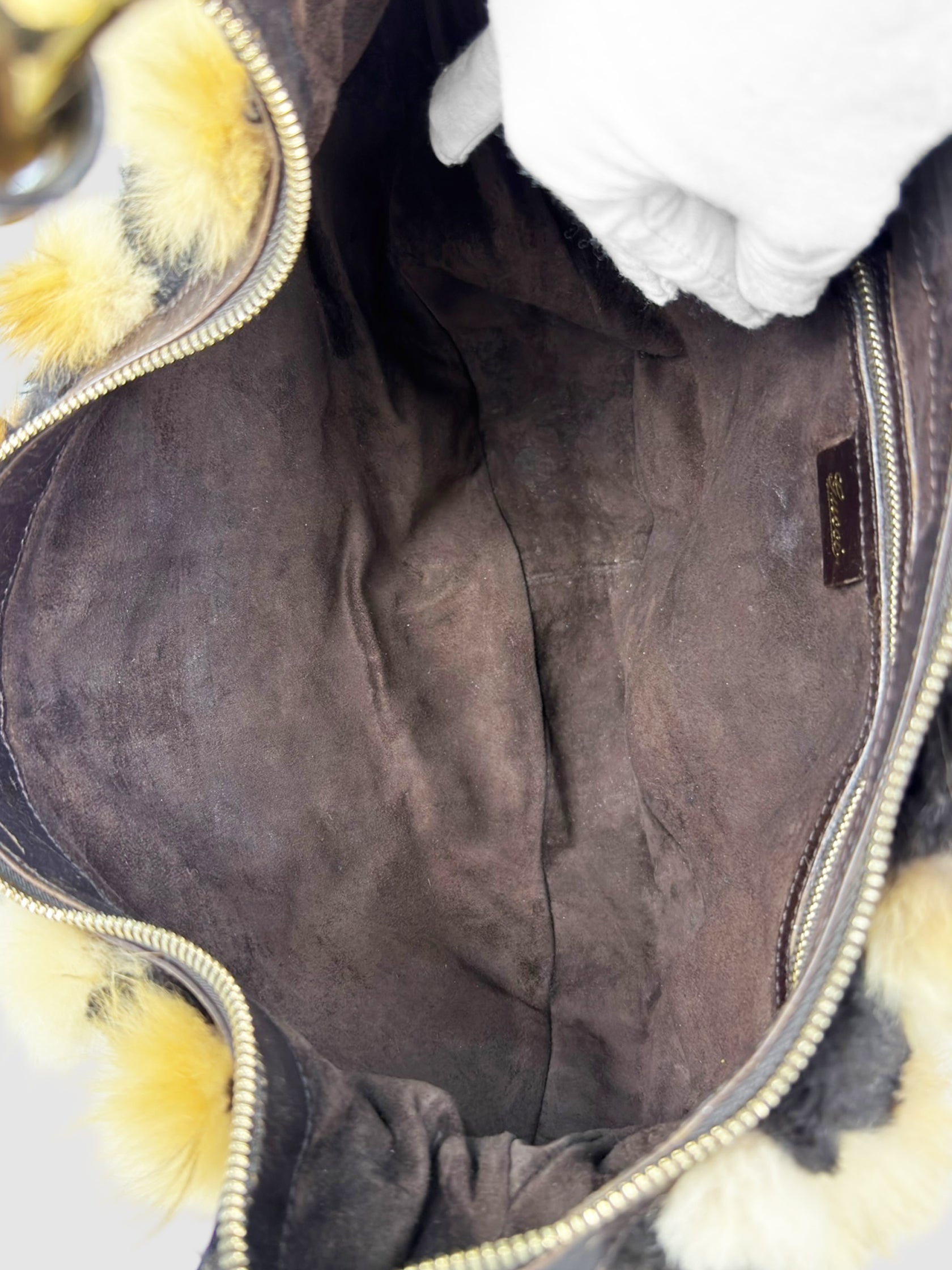 Fur Striped Hobo Bag