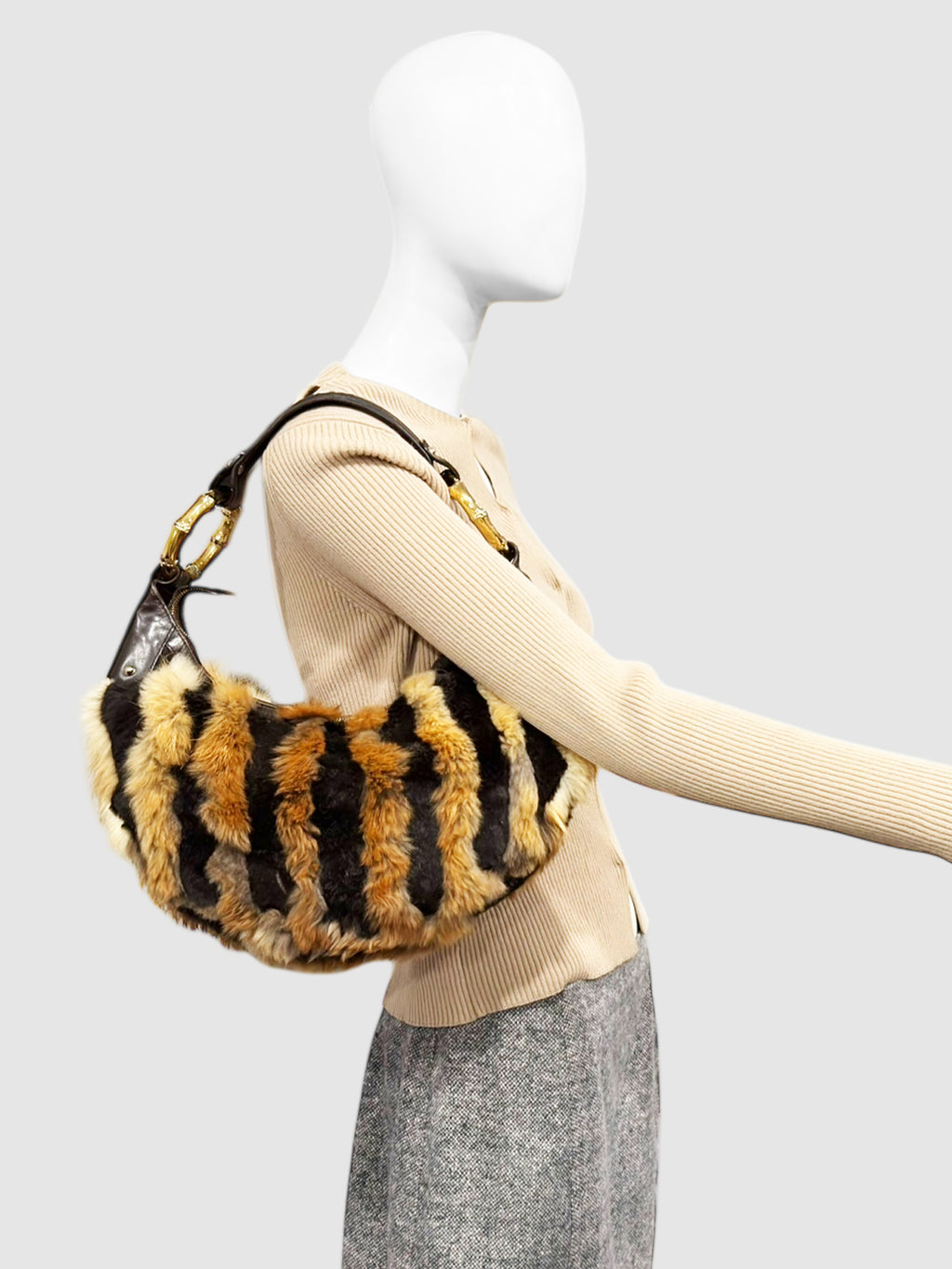 Fur Striped Hobo Bag