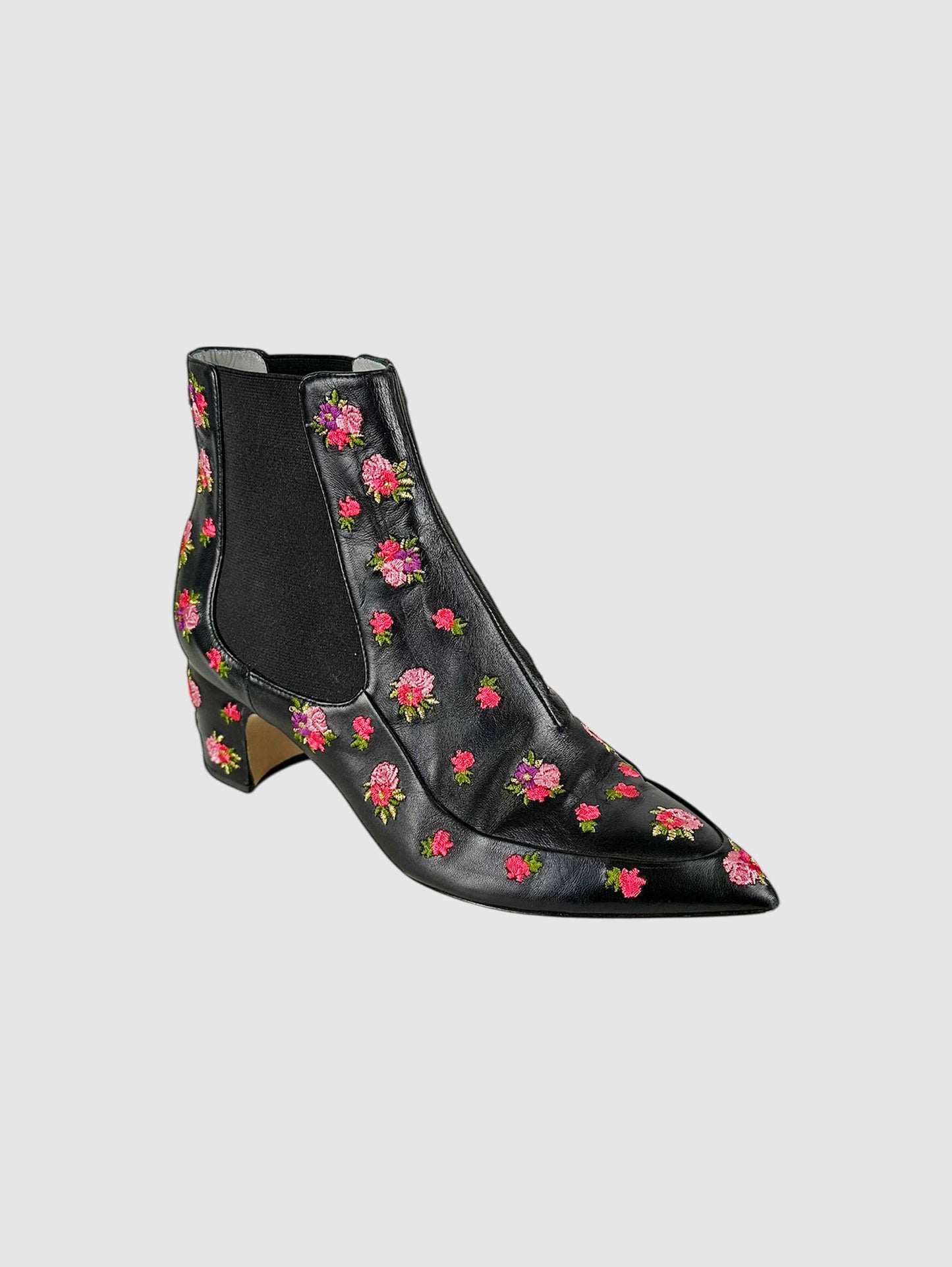 Embroidered Rosette Heeled Booties - Size 37