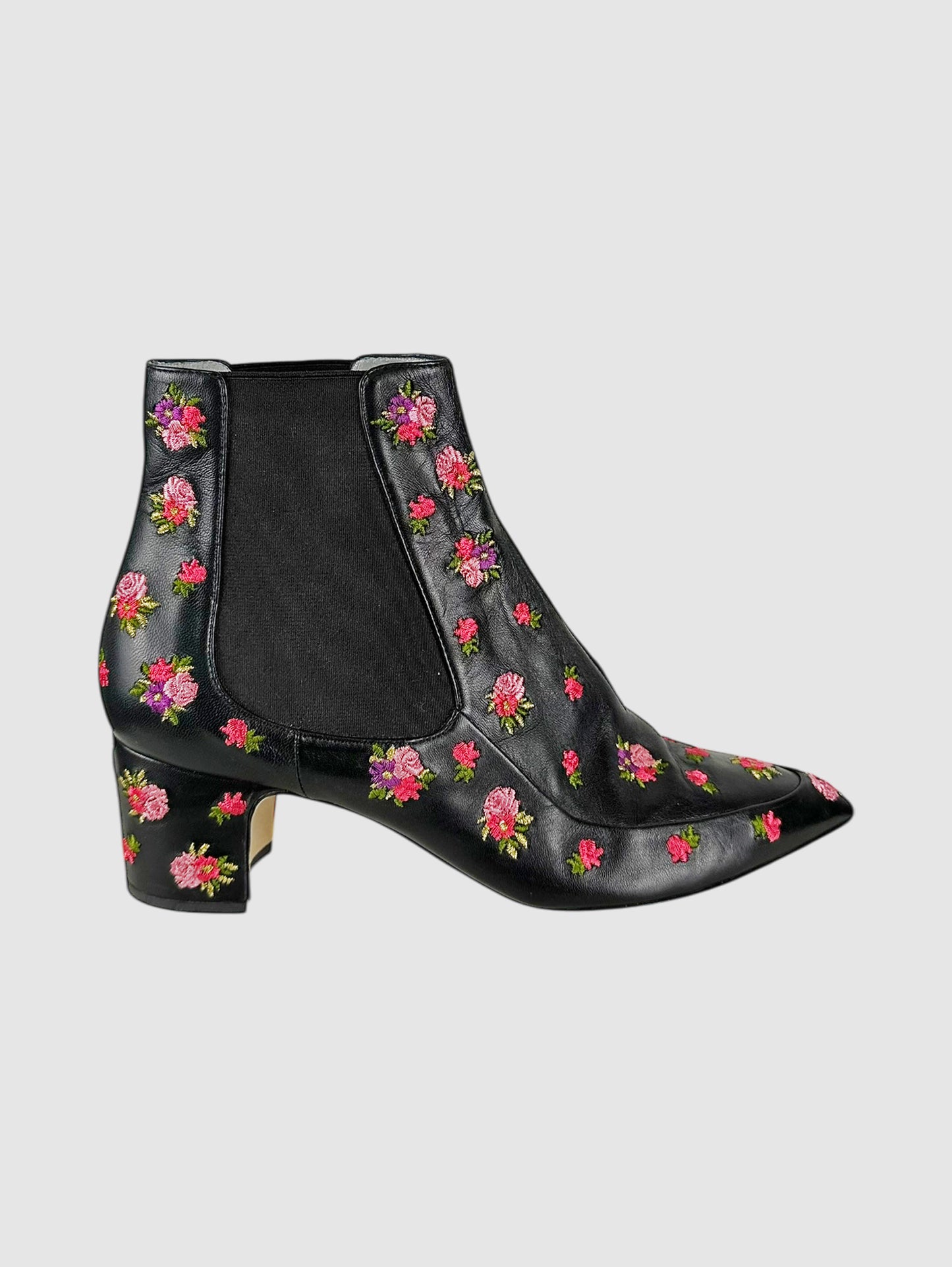 Embroidered Rosette Heeled Booties - Size 37