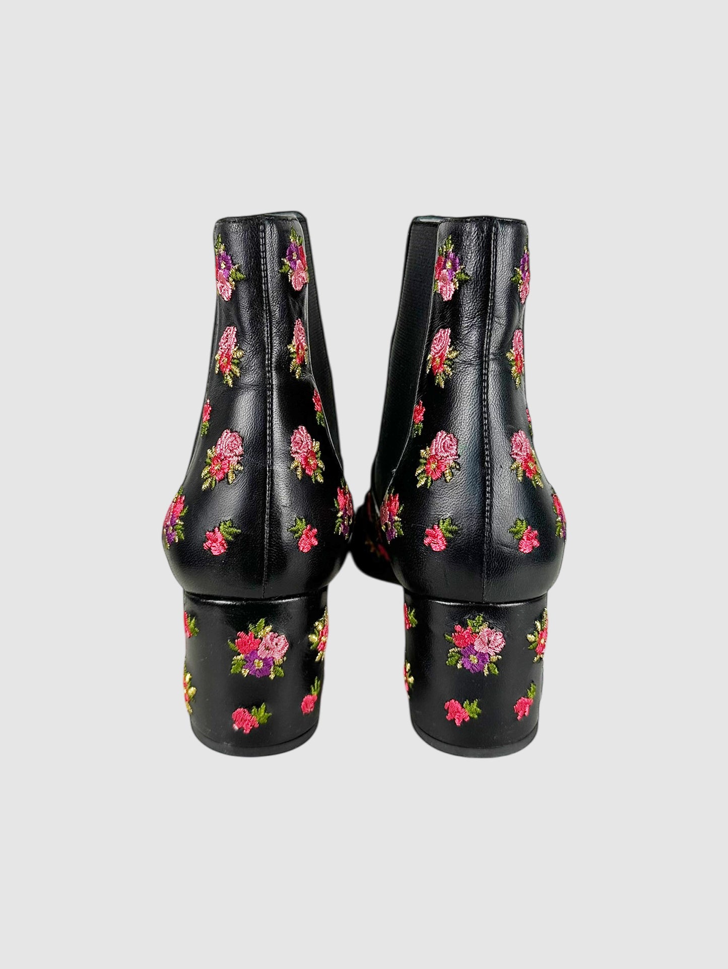 Embroidered Rosette Heeled Booties - Size 37