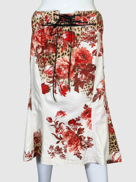 Roberto Cavalli Floral Print Denim Skirt - Size XS