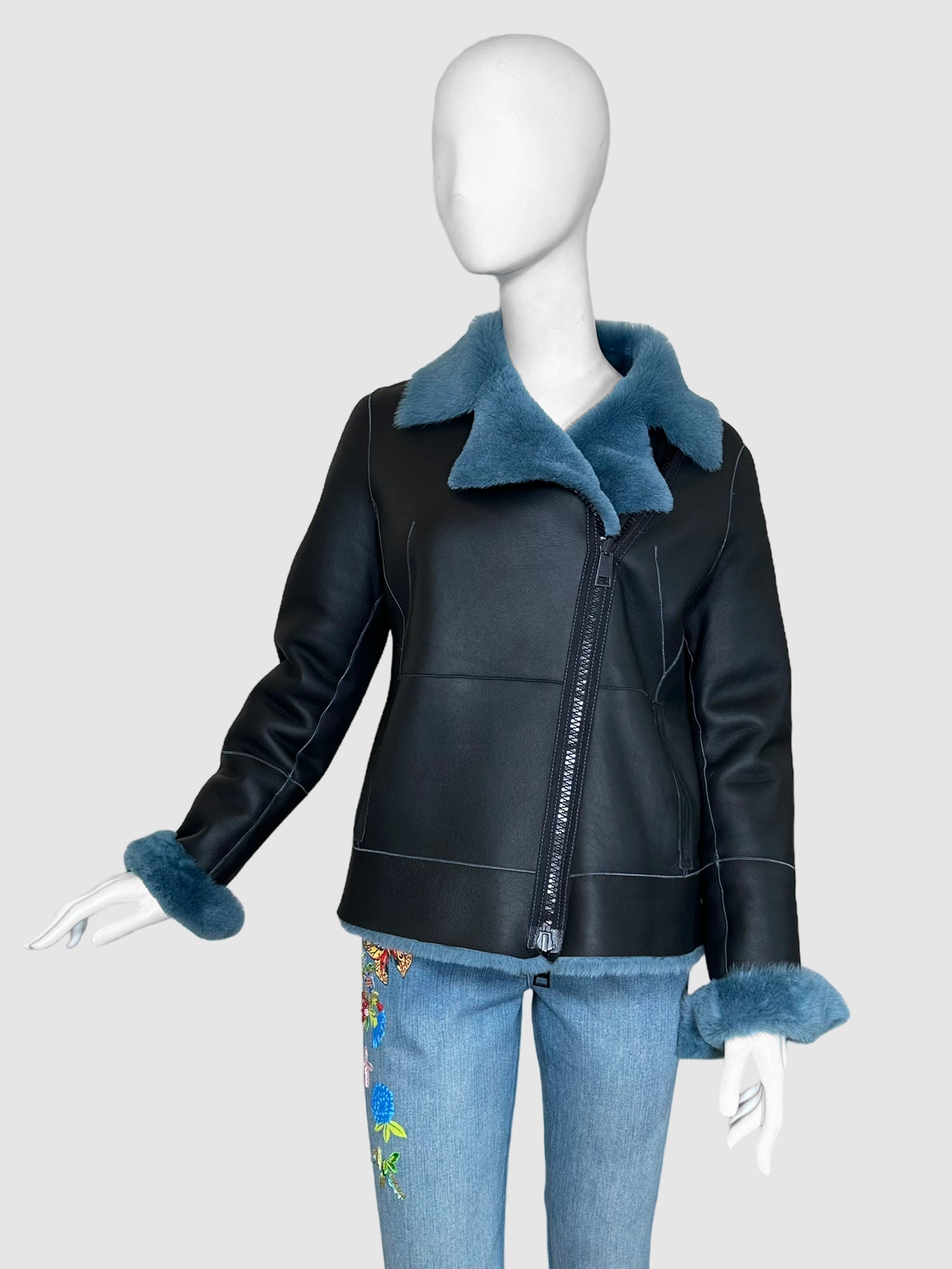 Shearling Moto Jacket - Size 6