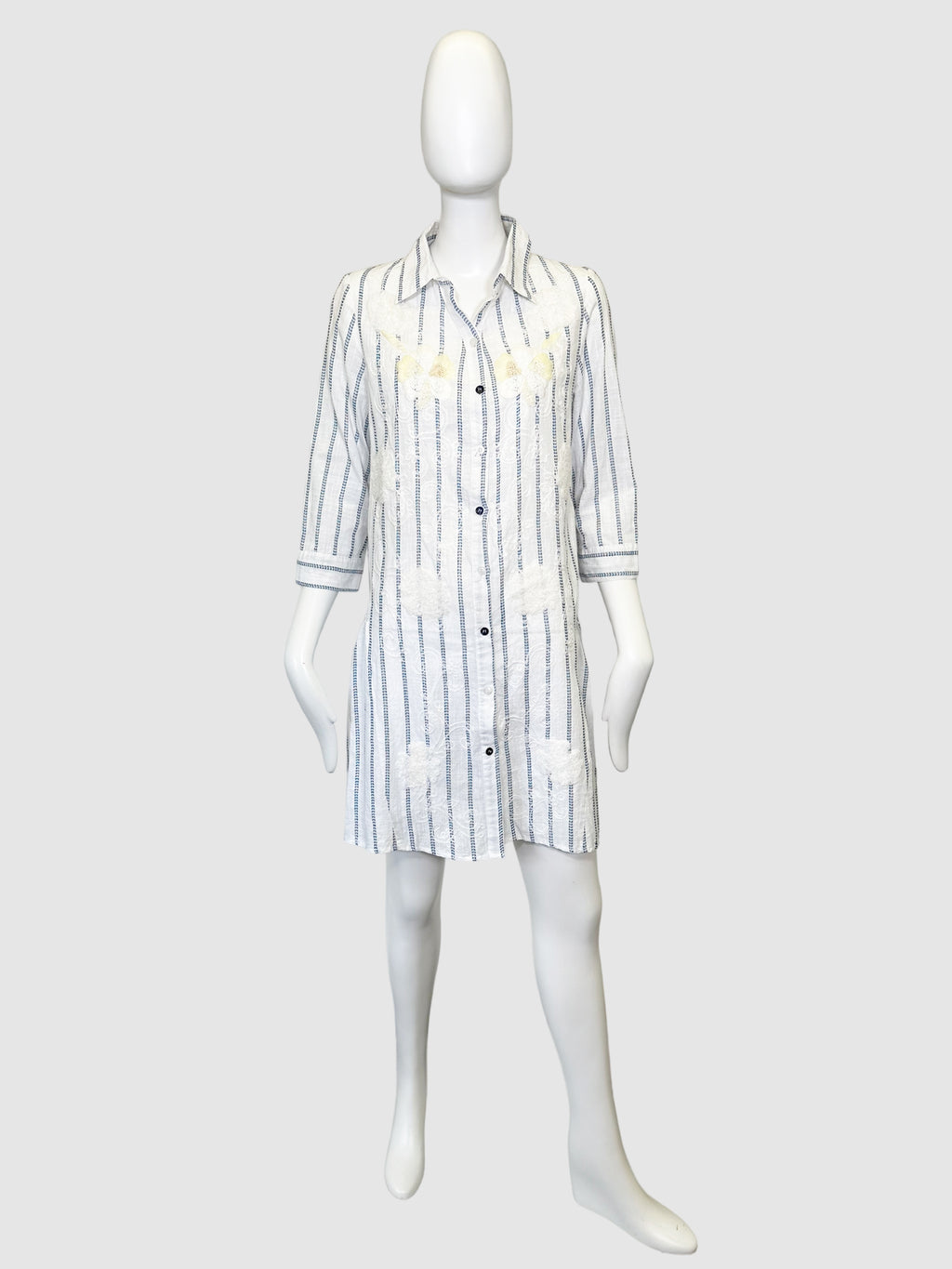 Bognar Blu Striped Beaded Button-Up Dress - Size S/M