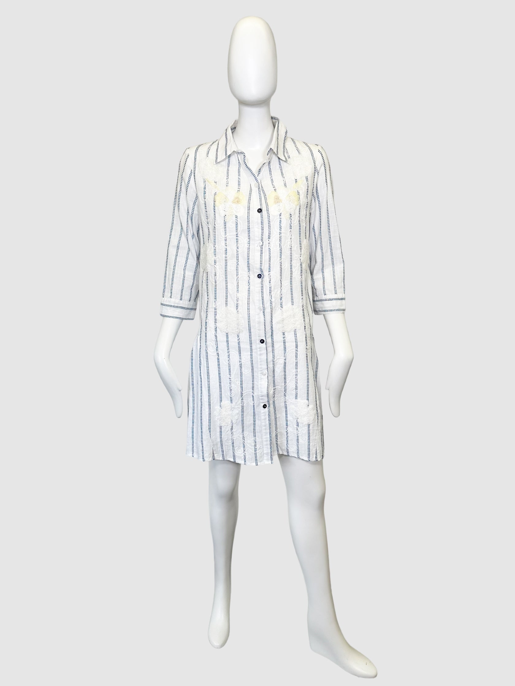 Bognar Blu Striped Beaded Button-Up Dress - Size S/M