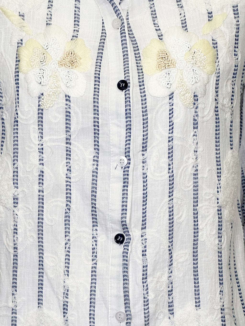 Bognar Blu Striped Beaded Button-Up Dress - Size S/M