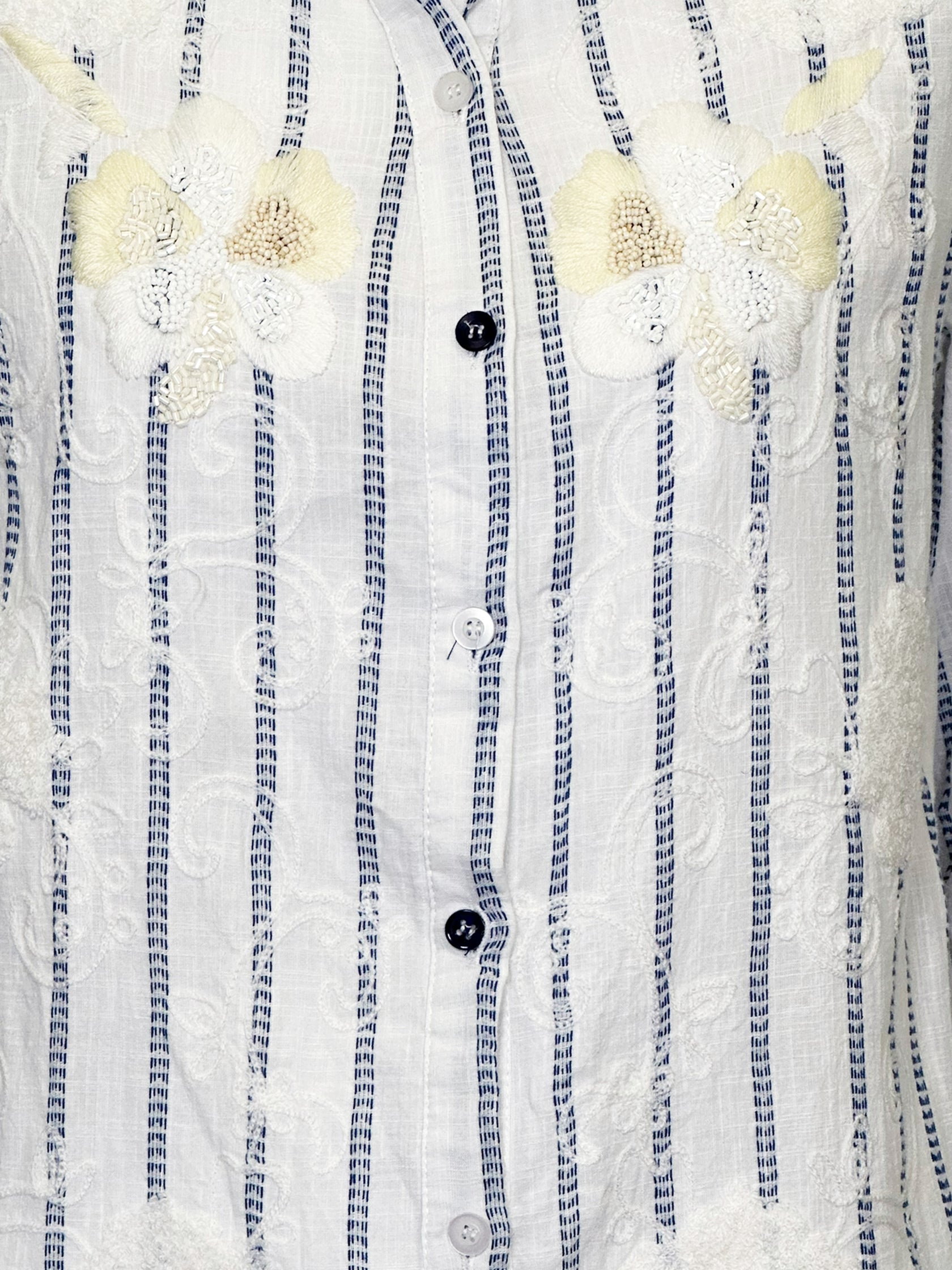 Bognar Blu Striped Beaded Button-Up Dress - Size S/M