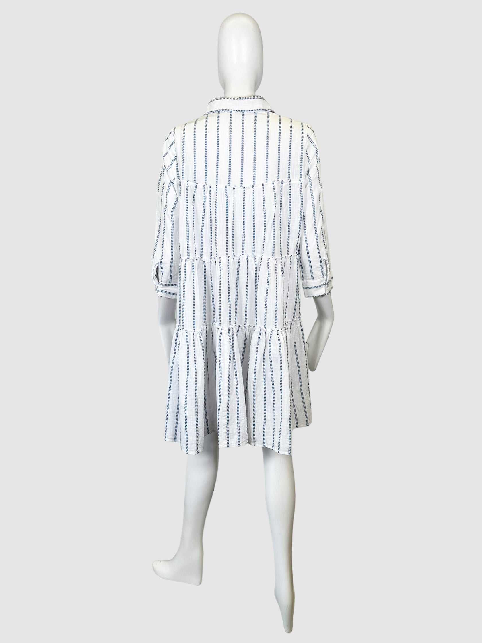 Bognar Blu Striped Beaded Button-Up Dress - Size S/M