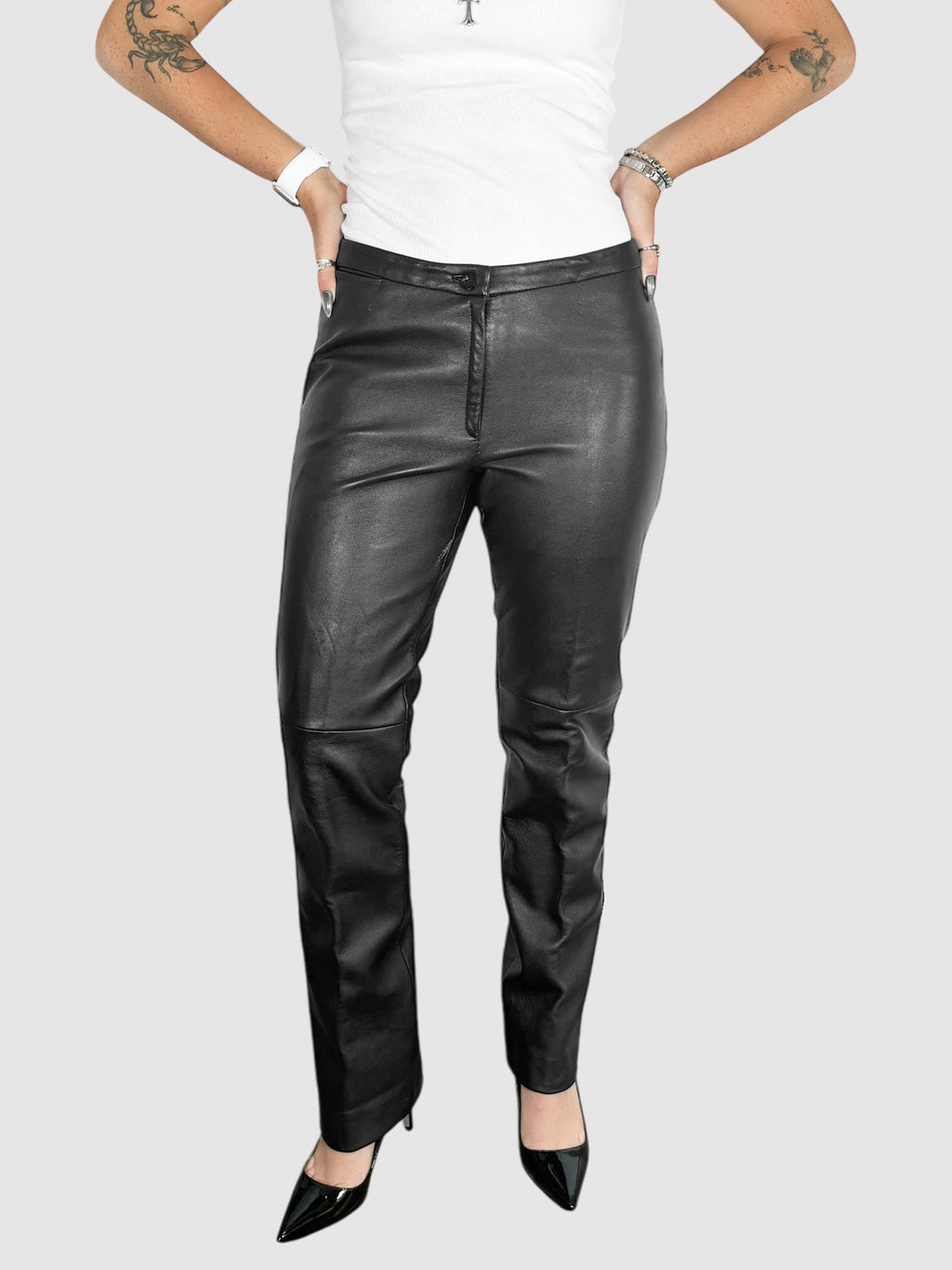 Leather Straight Leg Pants - Size 6