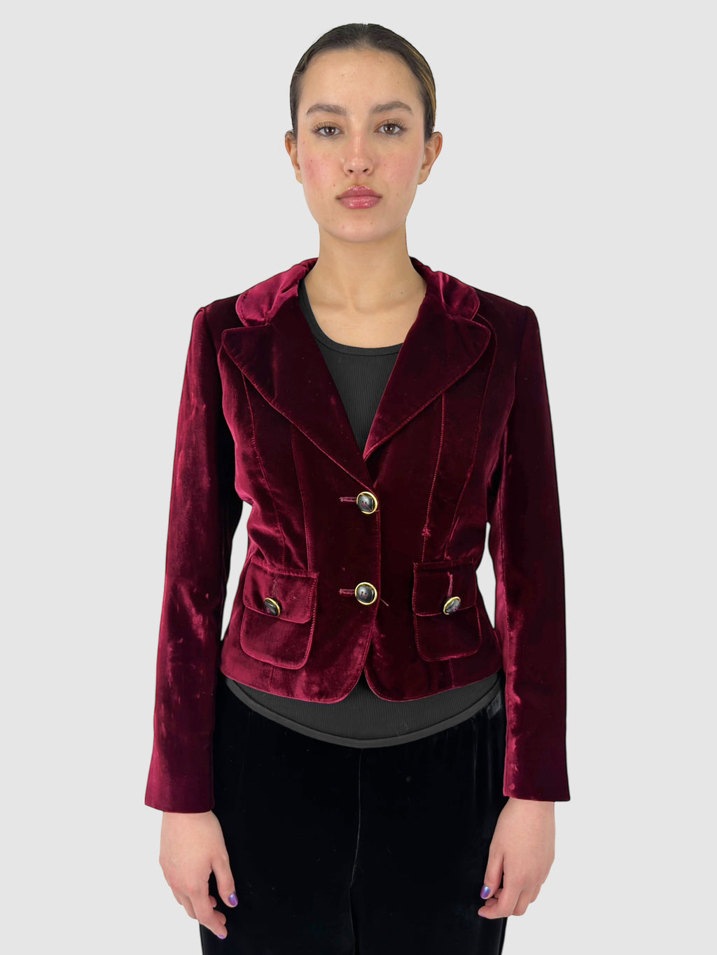 Velvet Single-Breasted Blazer