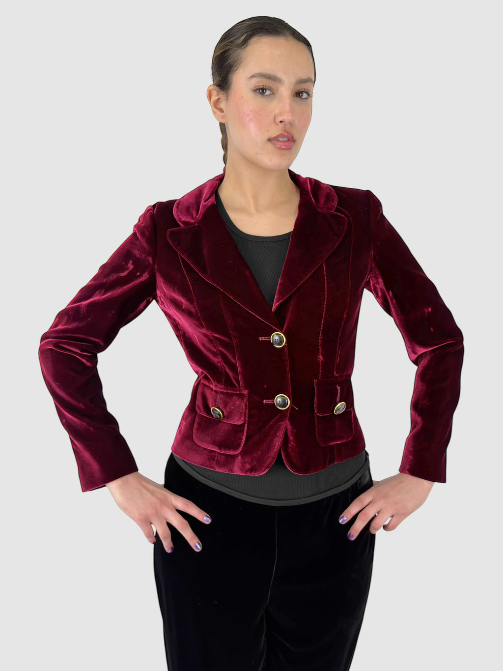 Velvet Single-Breasted Blazer