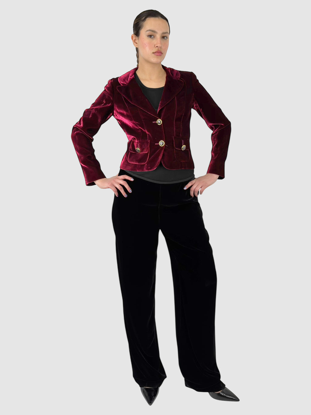 Velvet Single-Breasted Blazer
