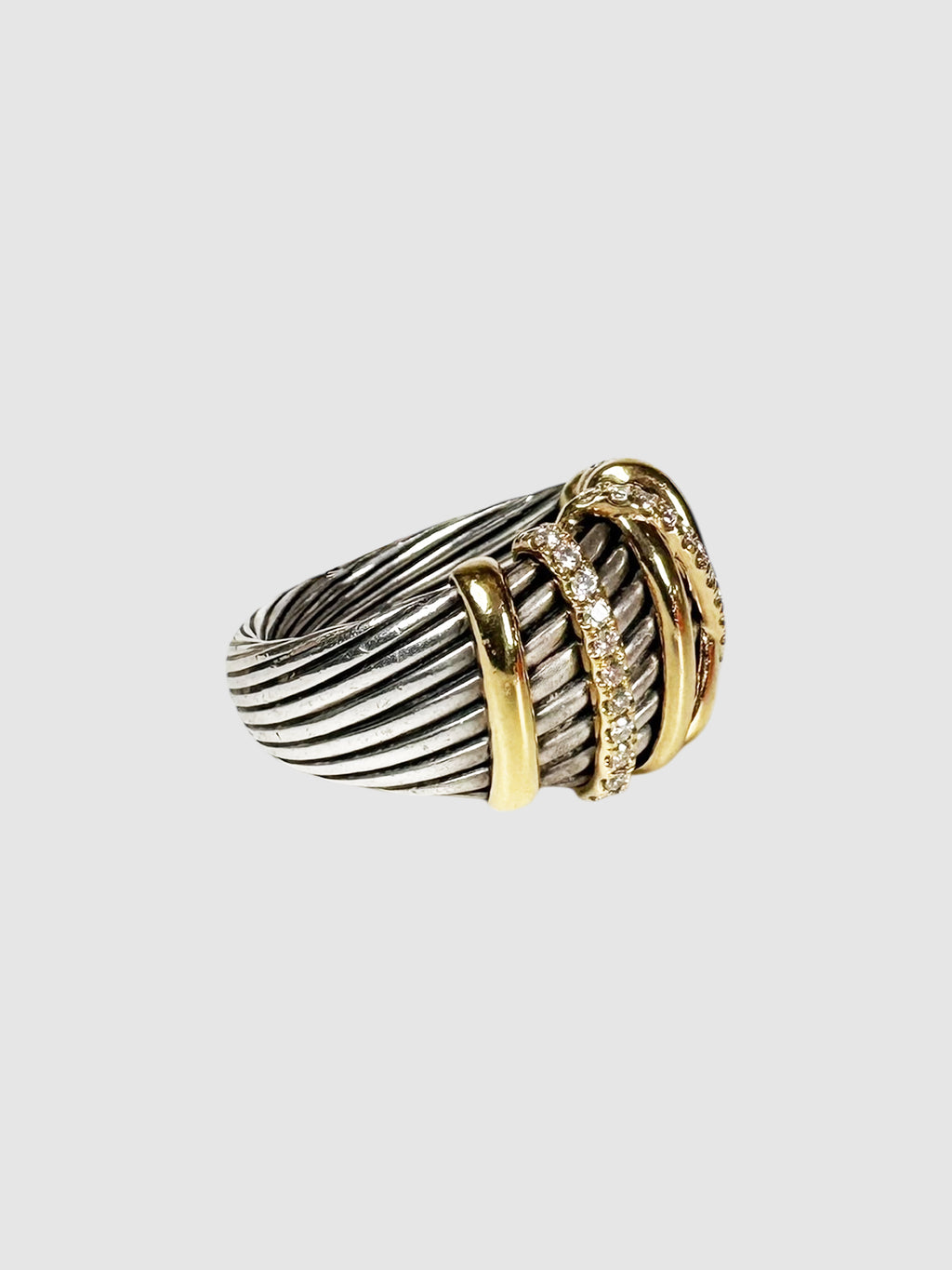 David Yurman Sterling Silver, 18K Yellow Gold, and Diamond Helena Ring Luxury Designer Resale Consignment Toronto Secondhand