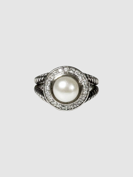 David Yurman Pearl and Diamond Petite Cerise Cocktail Ring Consignment Secondhand Designer Luxury Resale Toronto Trendy