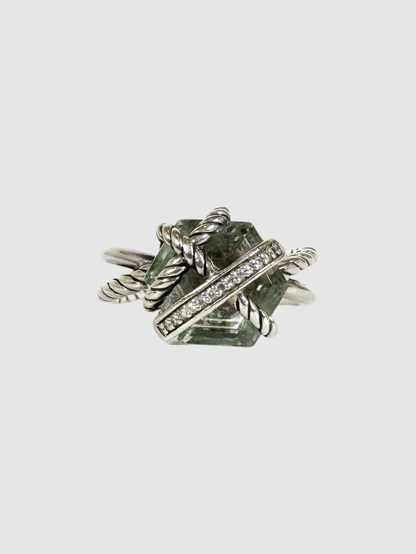 Cable Wrap Diamond Prasiolite Silver Ring