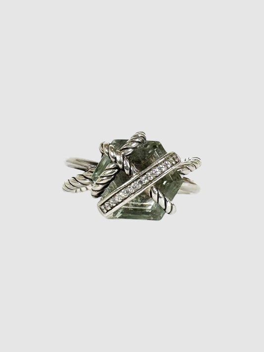 Cable Wrap Diamond Prasiolite Silver Ring