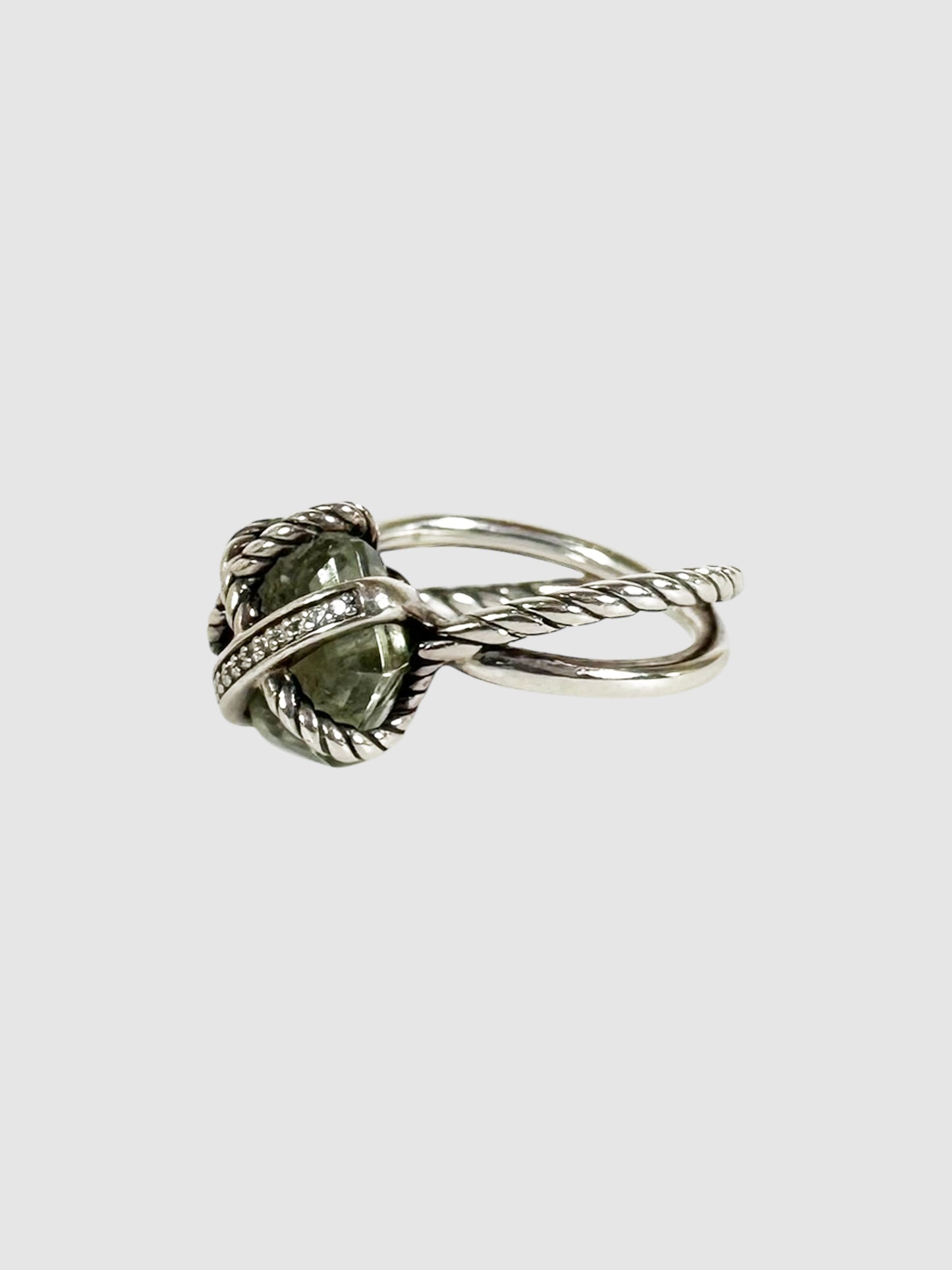 Cable Wrap Diamond Prasiolite Silver Ring