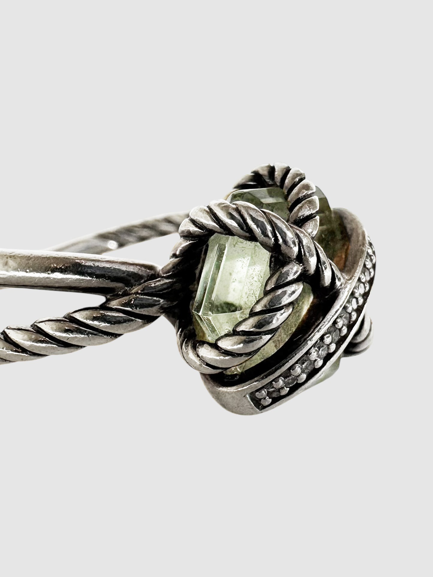 Cable Wrap Diamond Prasiolite Silver Ring