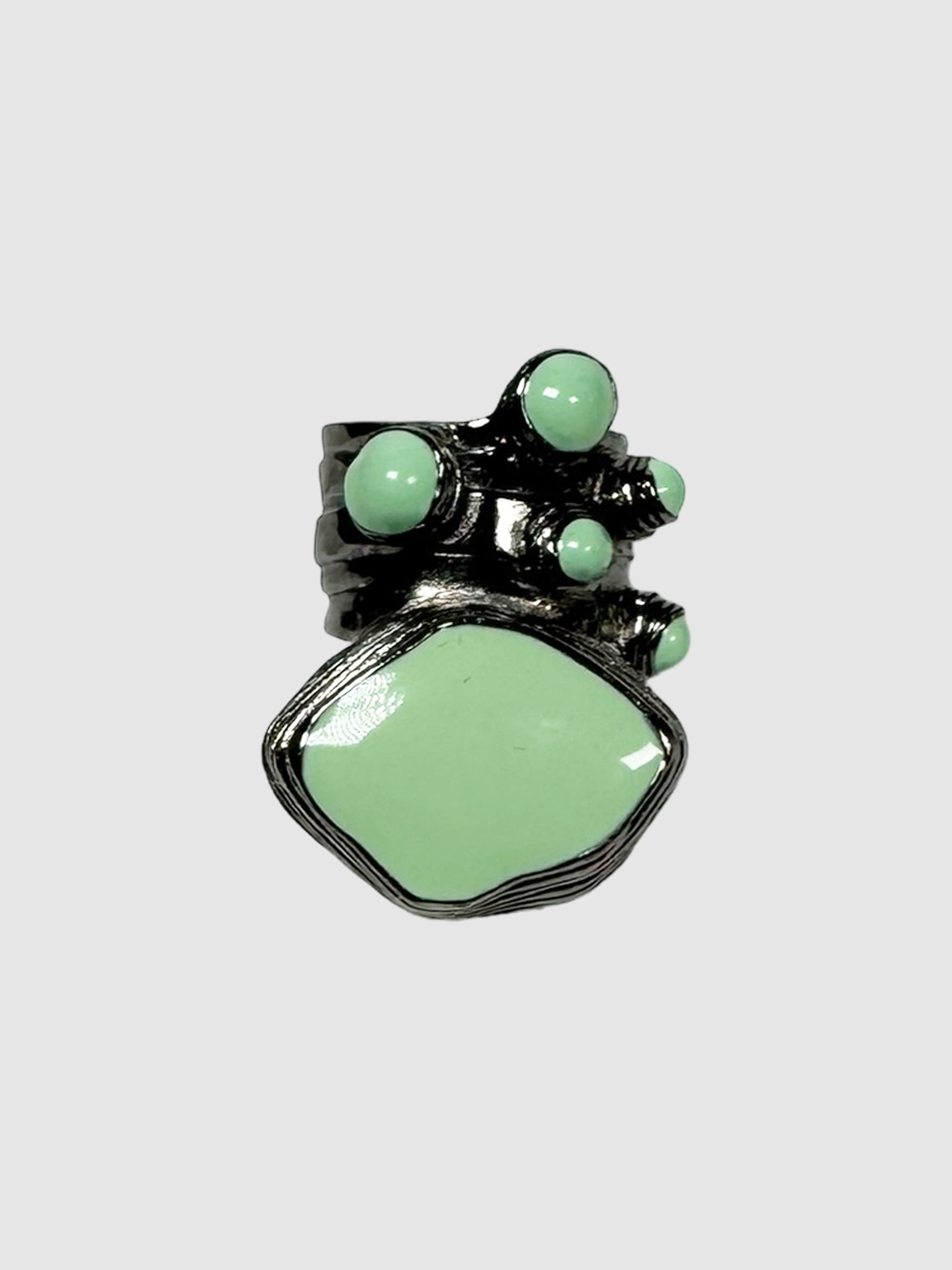 Yves Saint Laurent Arty Cabochon Green Enamel Ring Consignment Secondhand Designer Luxury Resale Toronto Trendy