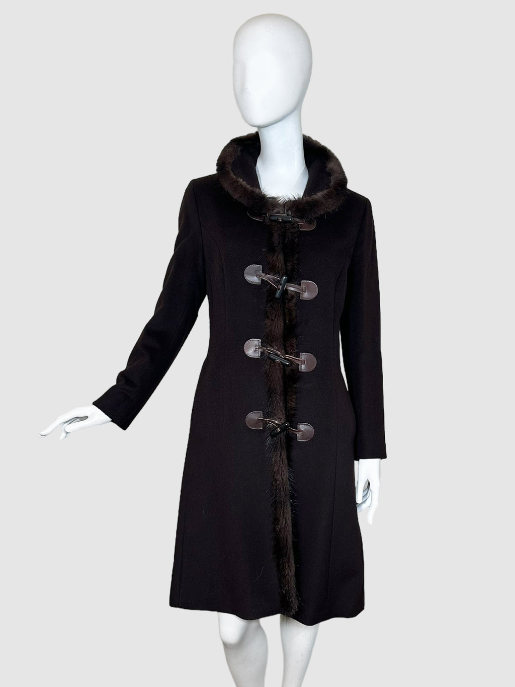 Cinzia Rocca Wool Coat with Fur Trim - Size 8