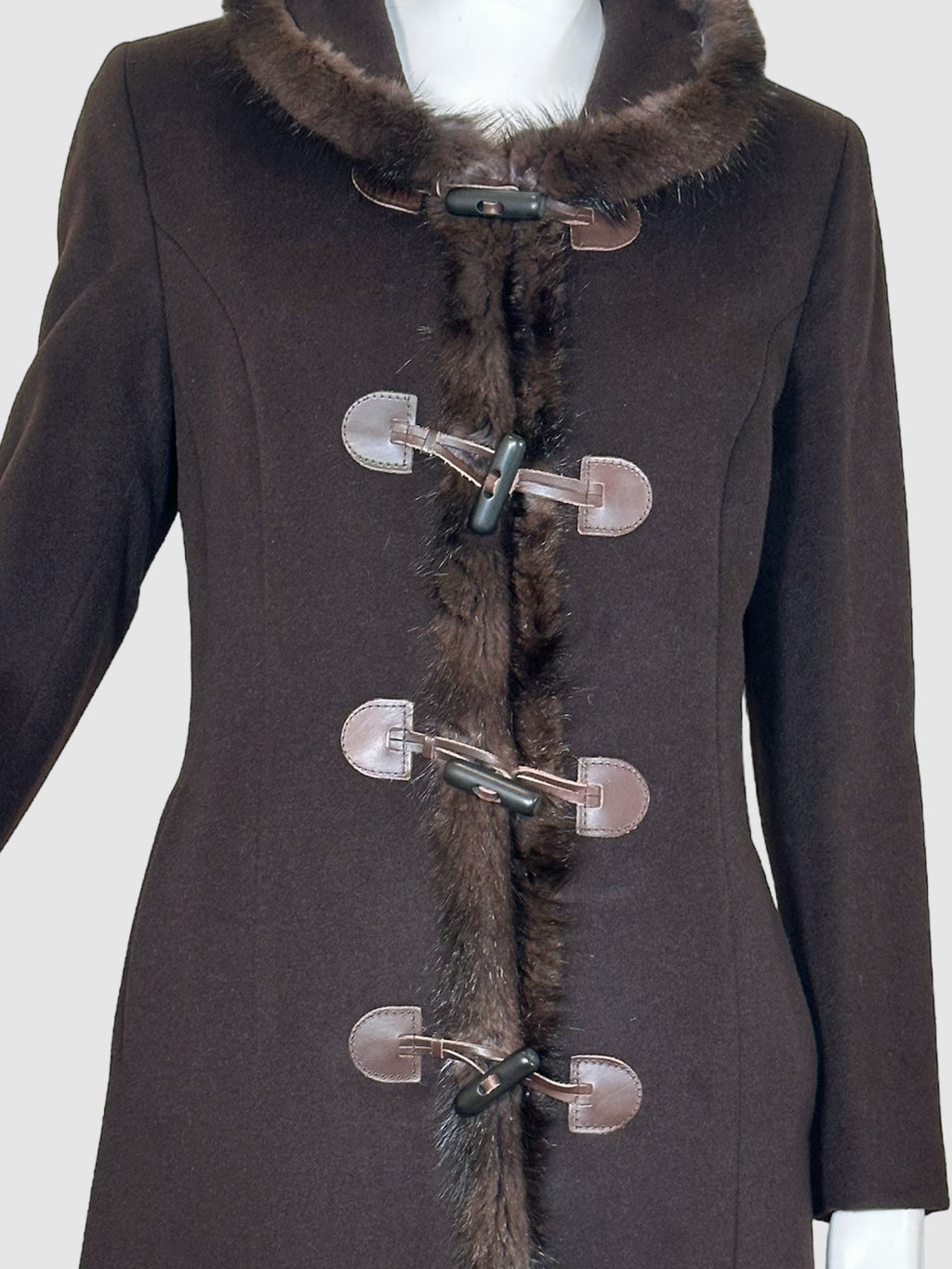 Cinzia Rocca Wool Coat with Fur Trim - Size 8