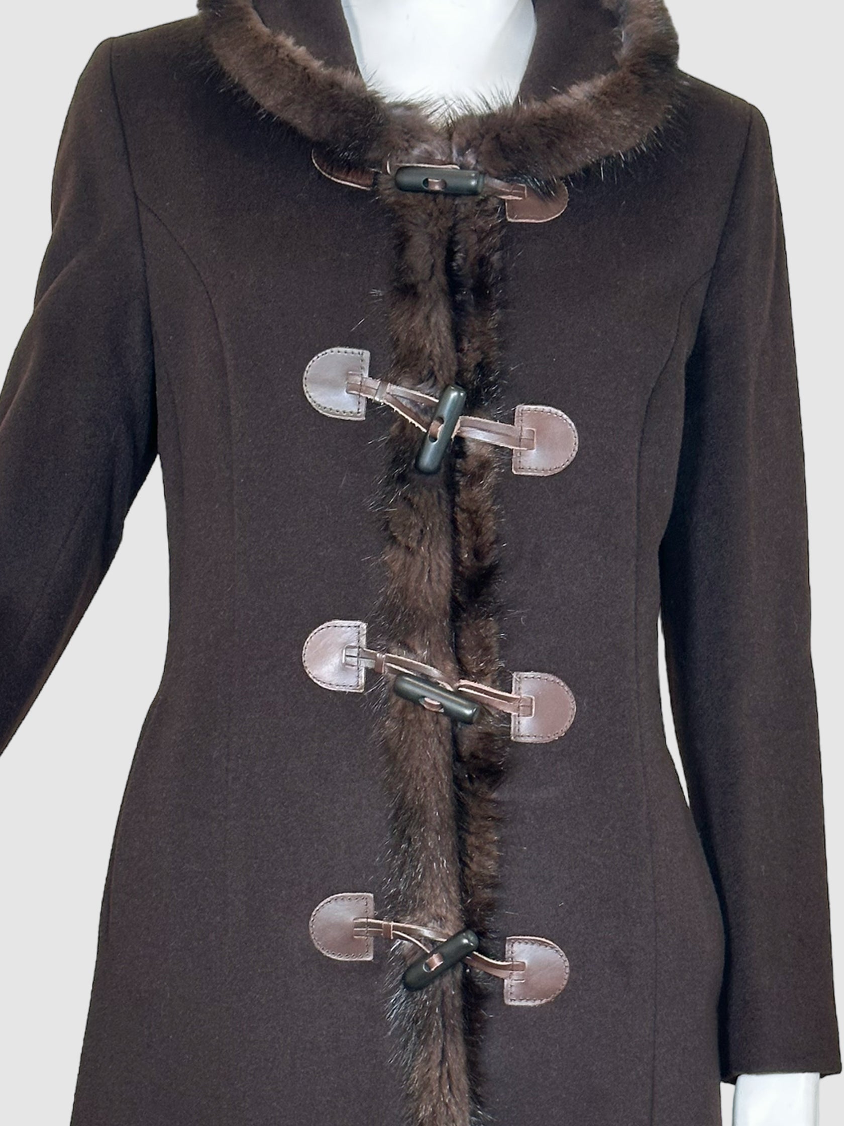 Cinzia Rocca Wool Coat with Fur Trim - Size 8