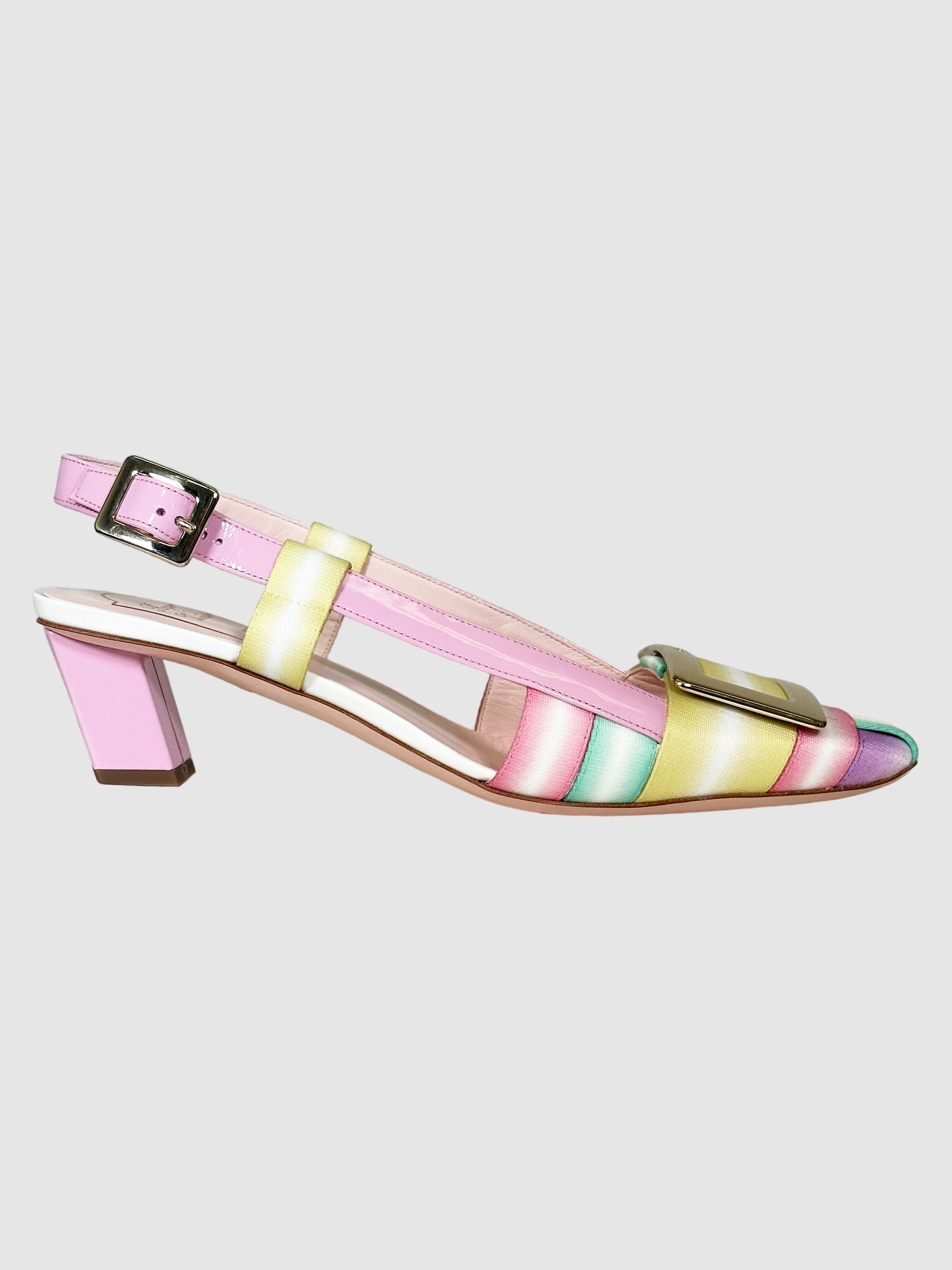 Colourblock Leather Trim Slingback Pumps - Size 38