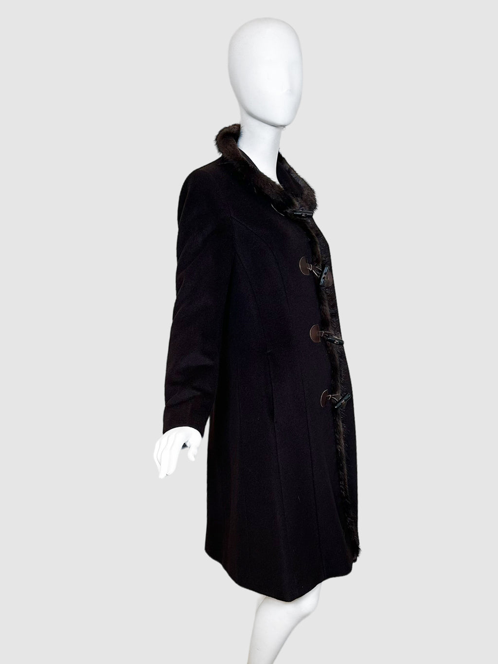 Cinzia Rocca Wool Coat with Fur Trim - Size 8