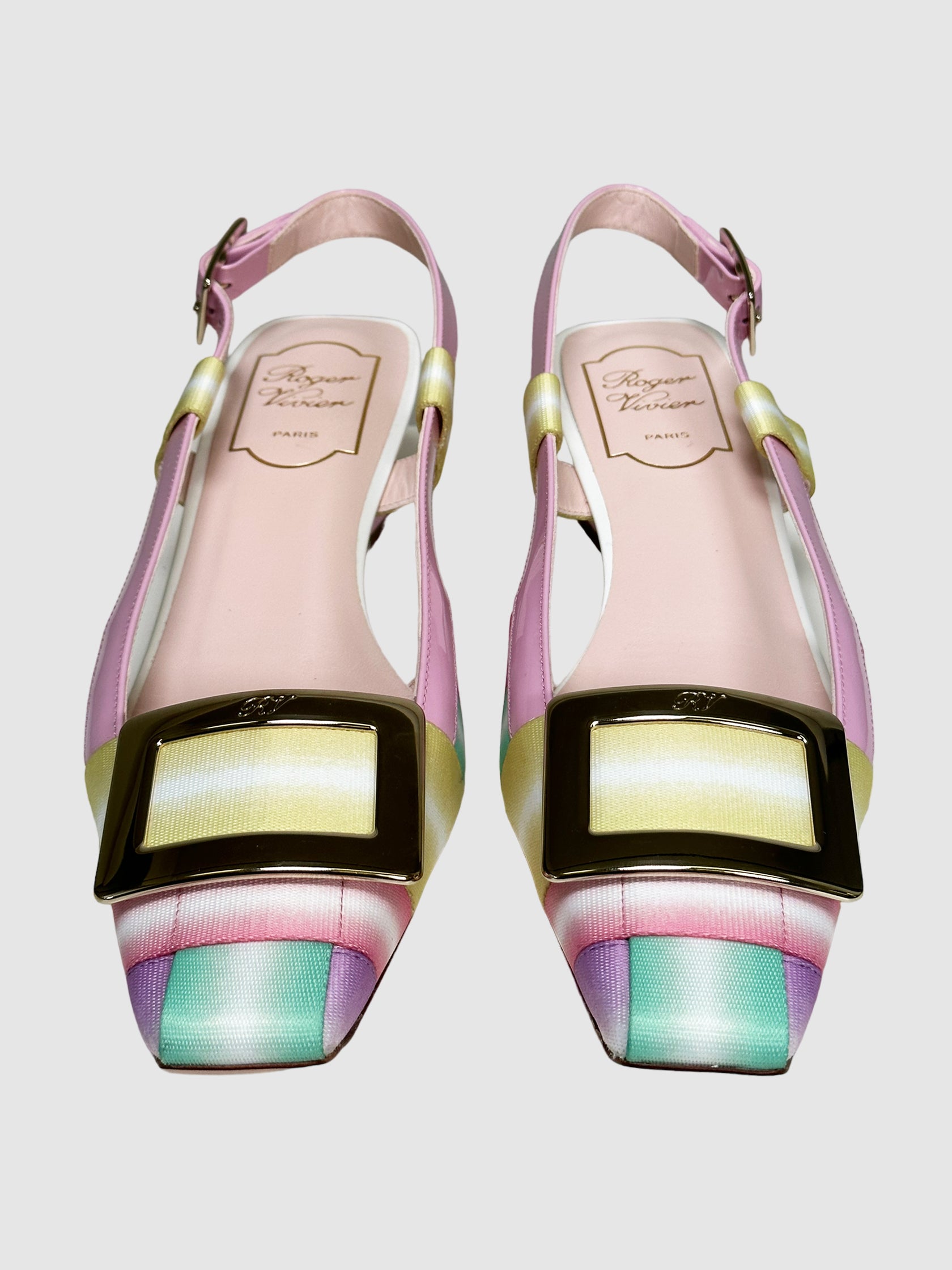 Colourblock Leather Trim Slingback Pumps - Size 38