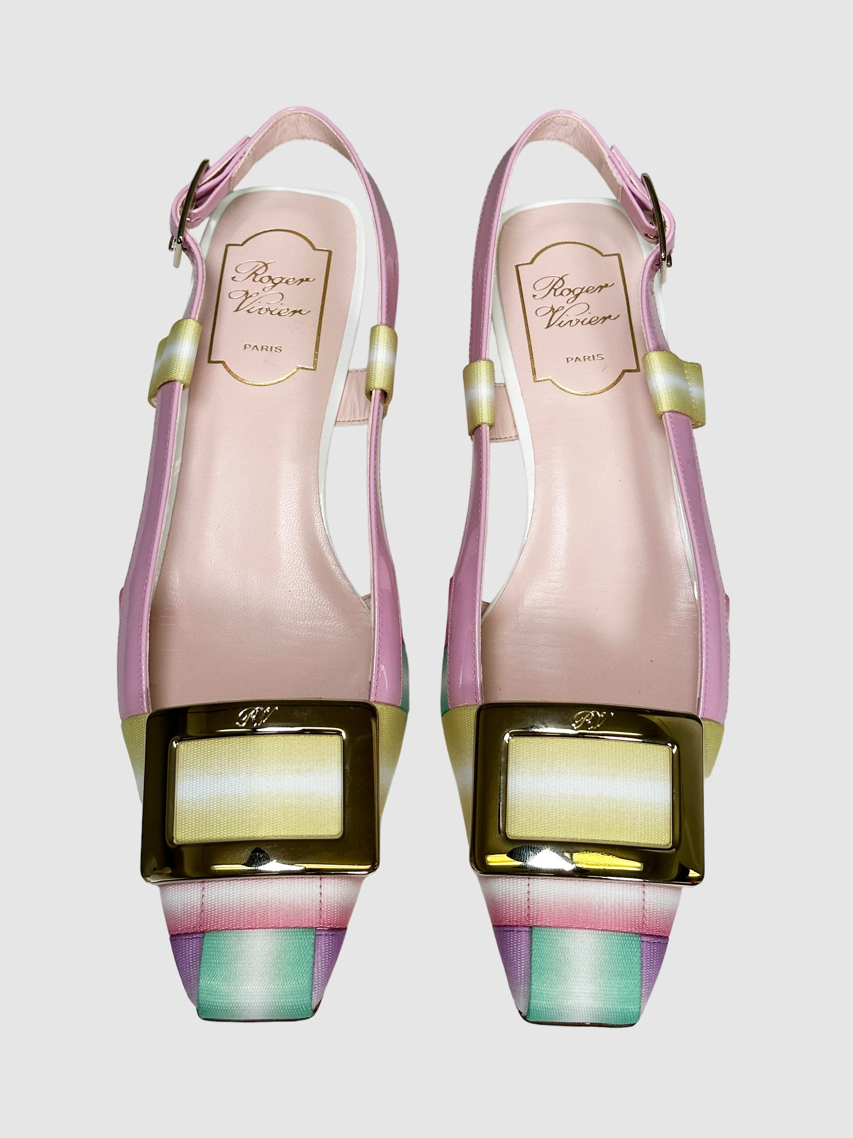 Colourblock Leather Trim Slingback Pumps - Size 38