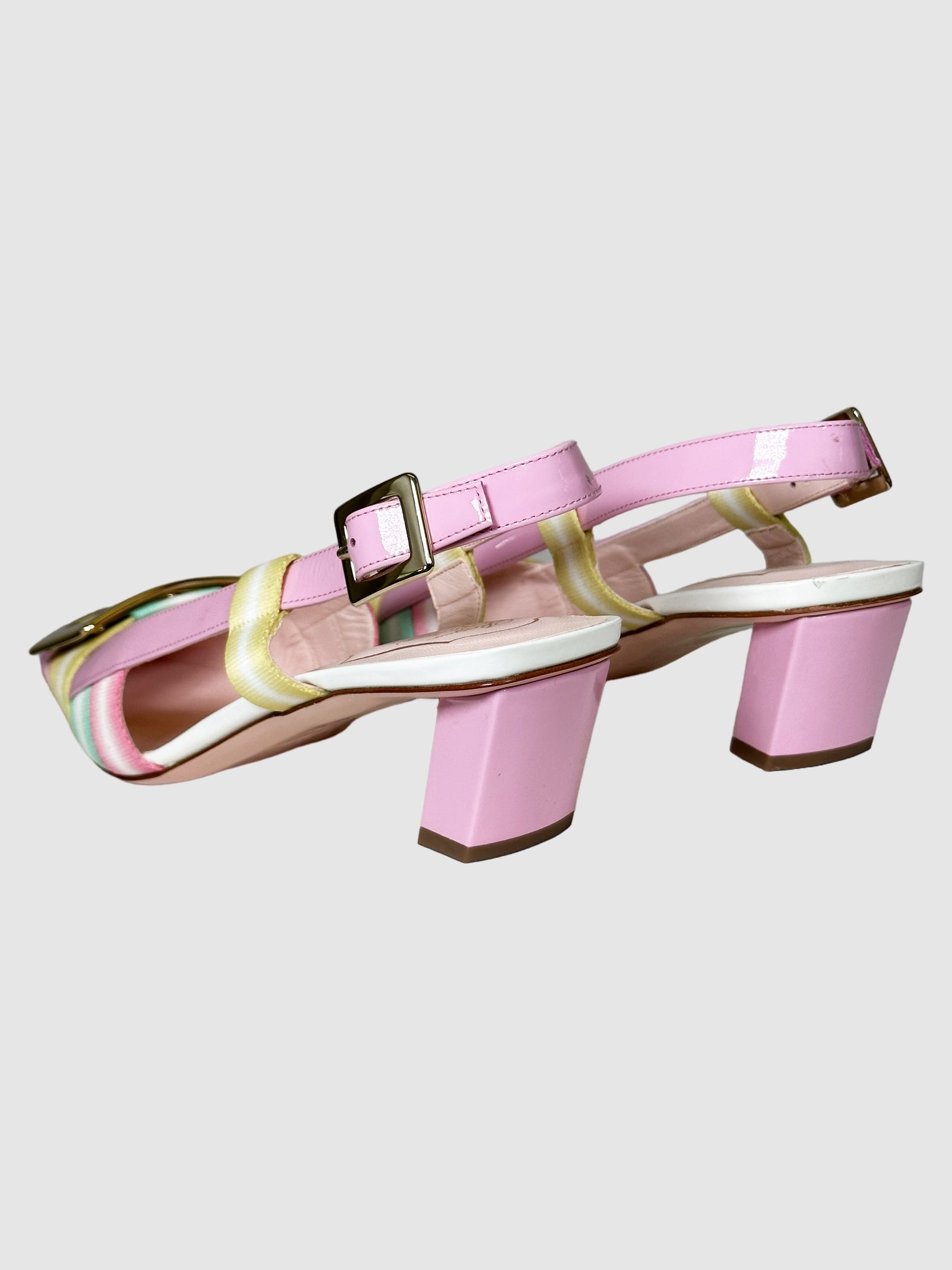 Colourblock Leather Trim Slingback Pumps - Size 38