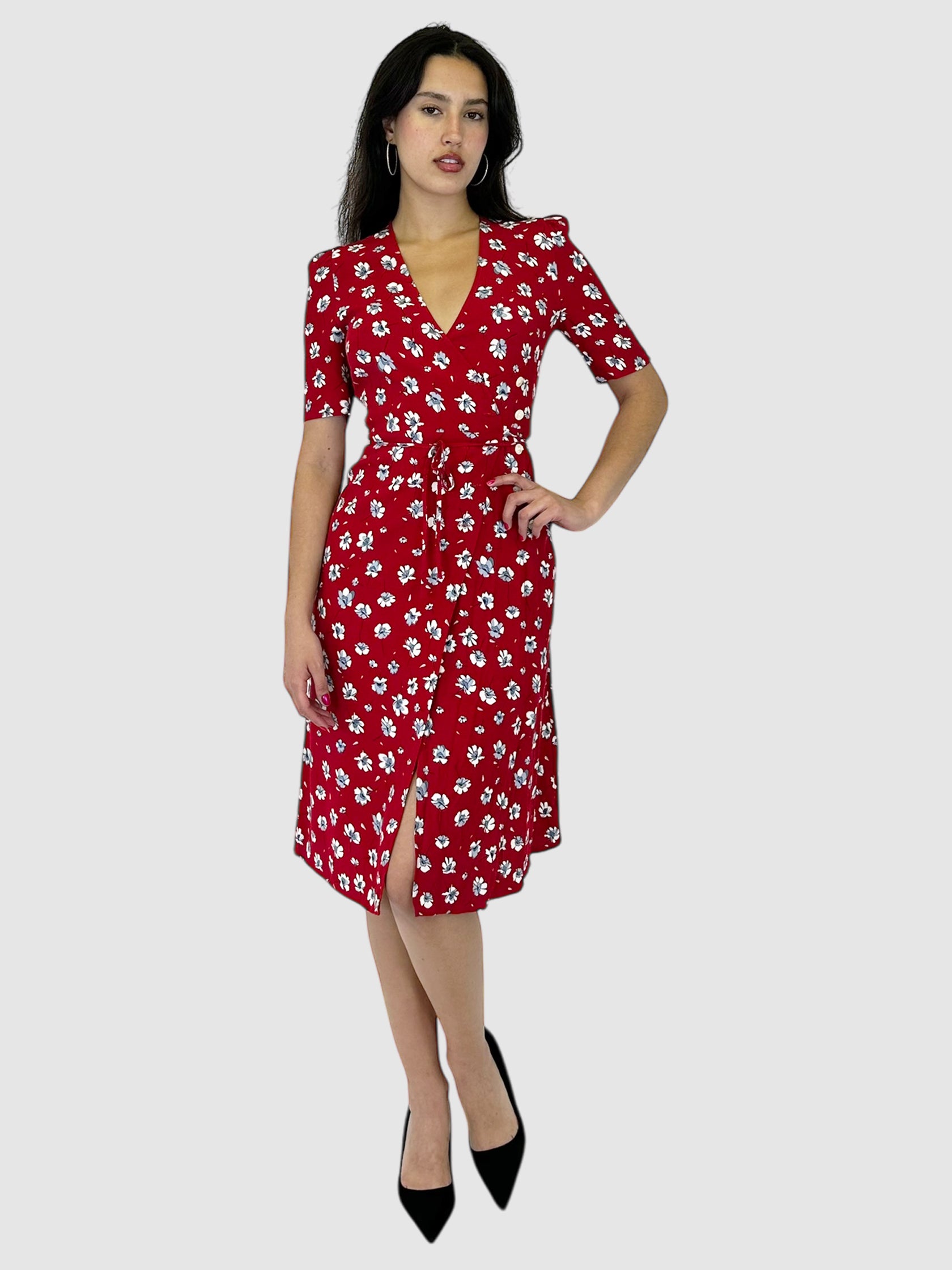 Gabin Floral Wrap Midi Dress - Size 34