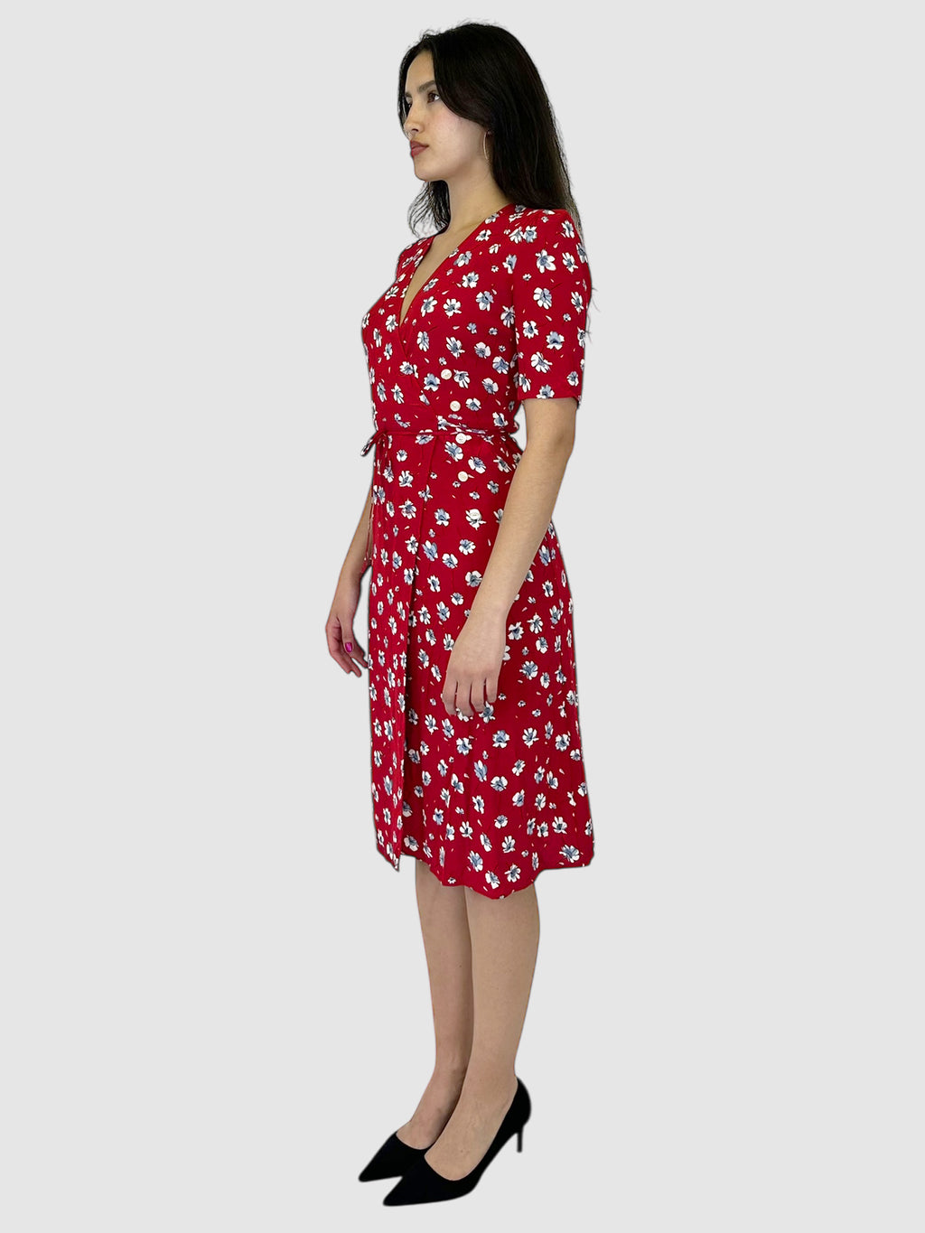 Gabin Floral Wrap Midi Dress - Size 34