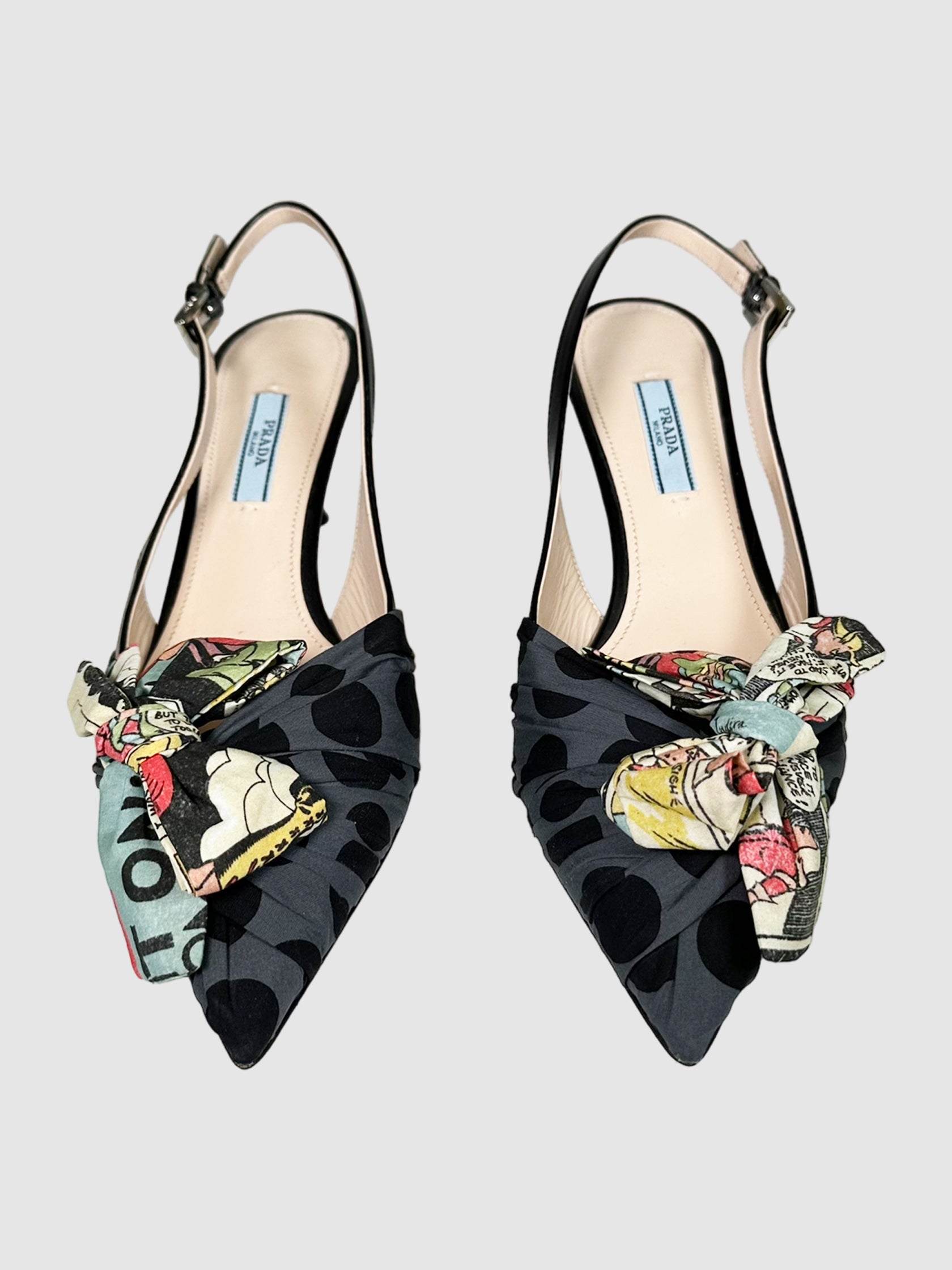 Printed Bow Accents Slingback Pumps - Size 8.5