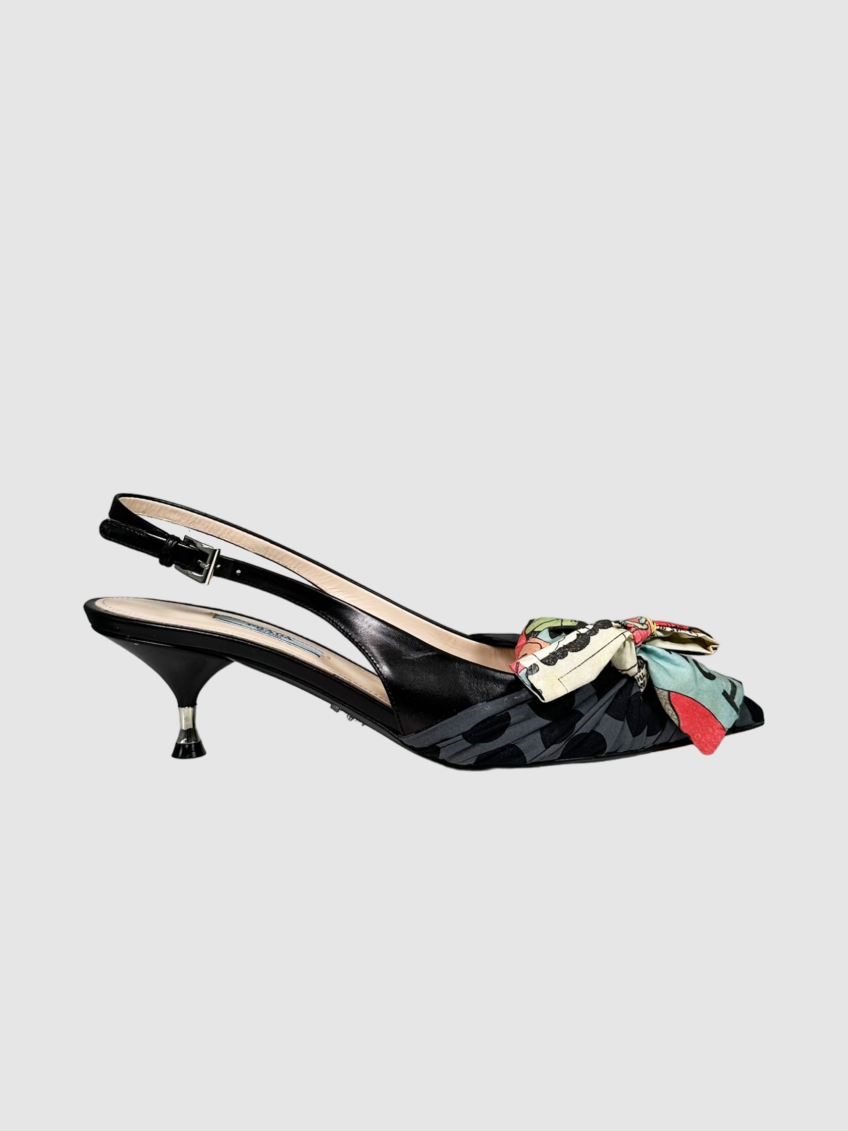 Printed Bow Accents Slingback Pumps - Size 8.5