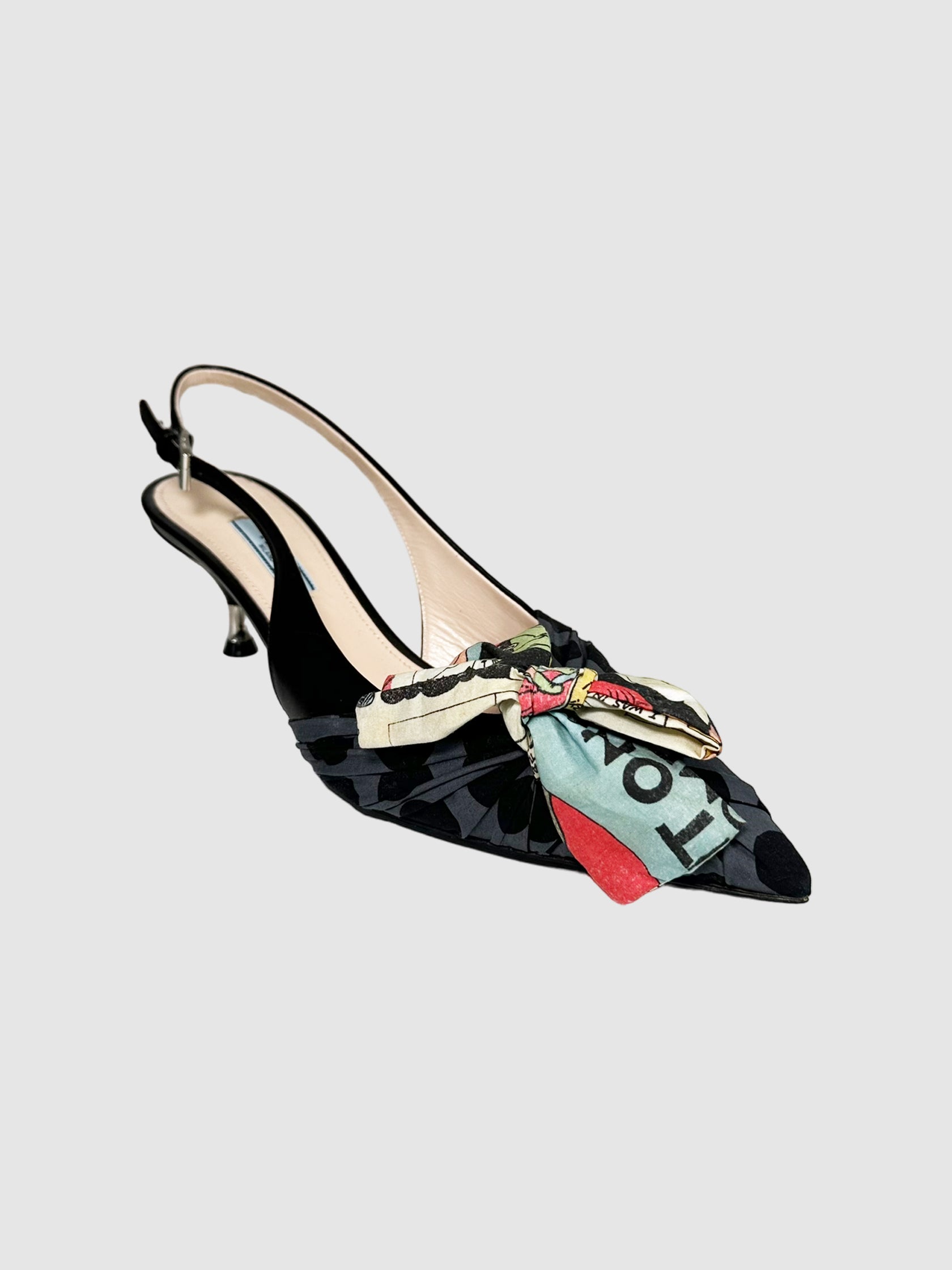 Printed Bow Accents Slingback Pumps - Size 8.5