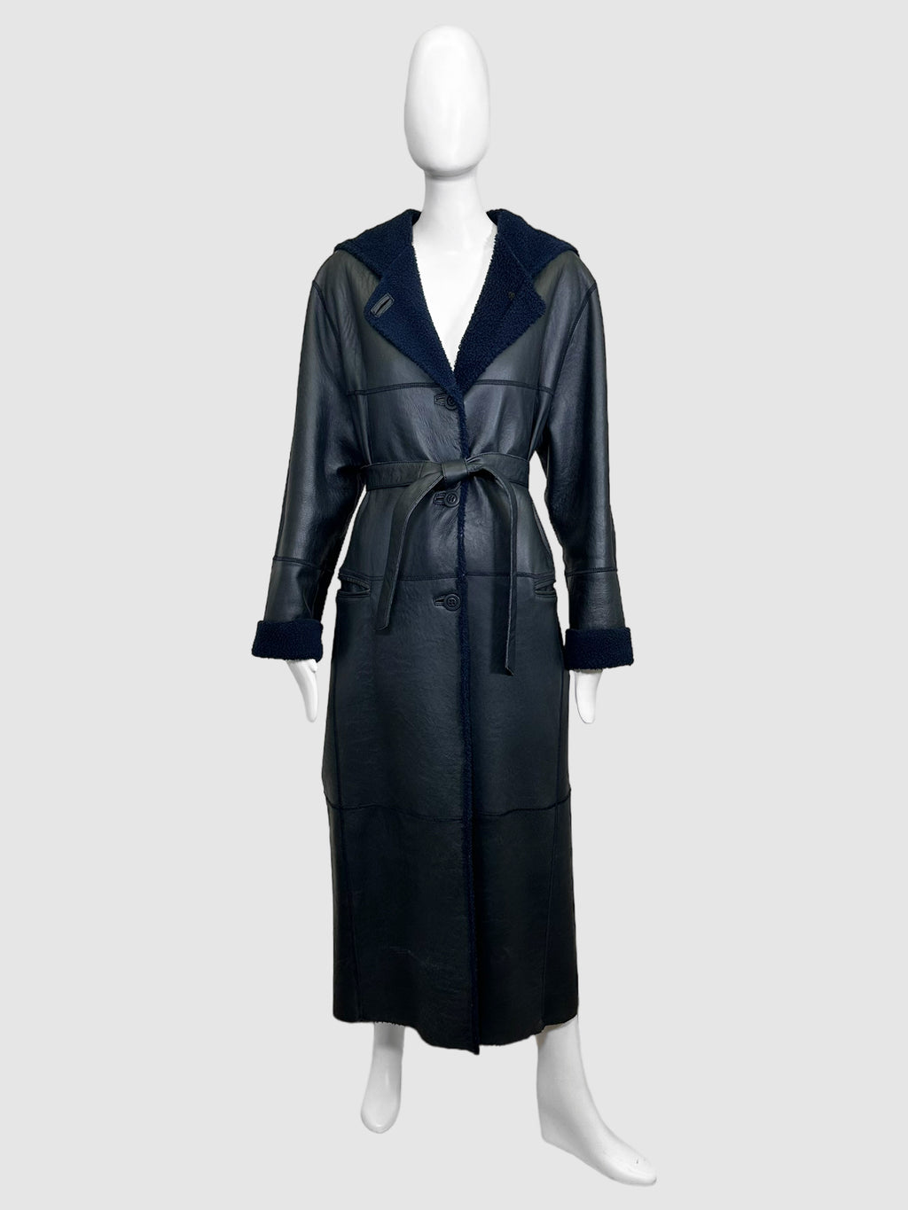 Shearling Fur Trim Maxi Coat - Size M/L