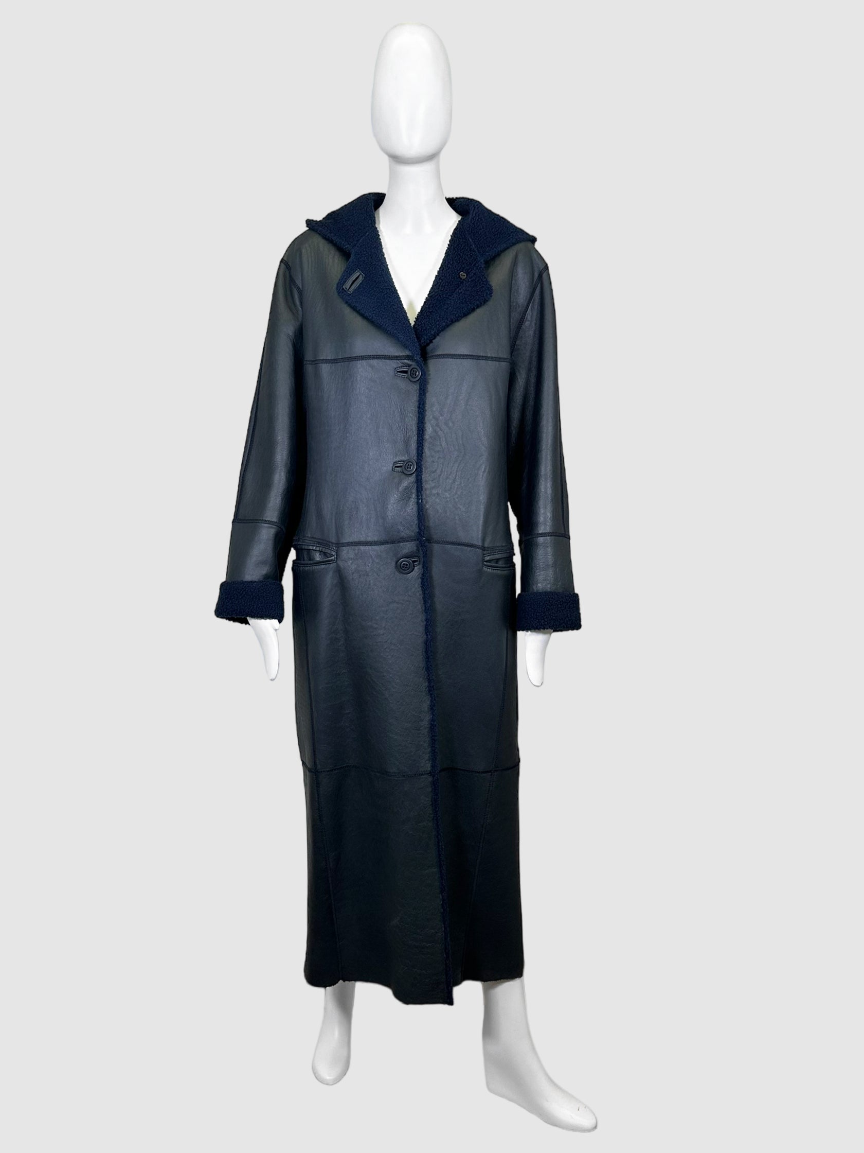 Shearling Fur Trim Maxi Coat - Size M/L