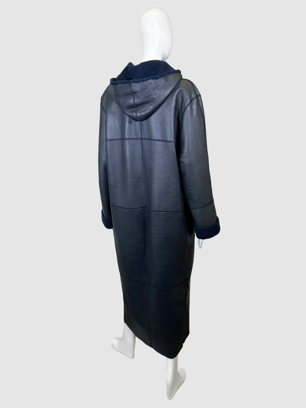 Shearling Fur Trim Maxi Coat - Size M/L