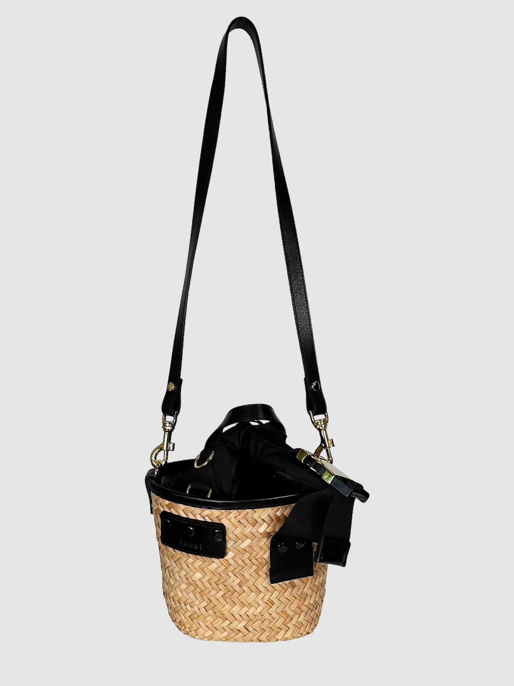 Sacai Black and Brown Raffia Hybrid Marche Micro Bag Consignment Secondhand Designer Luxury Resale Toronto Trendy