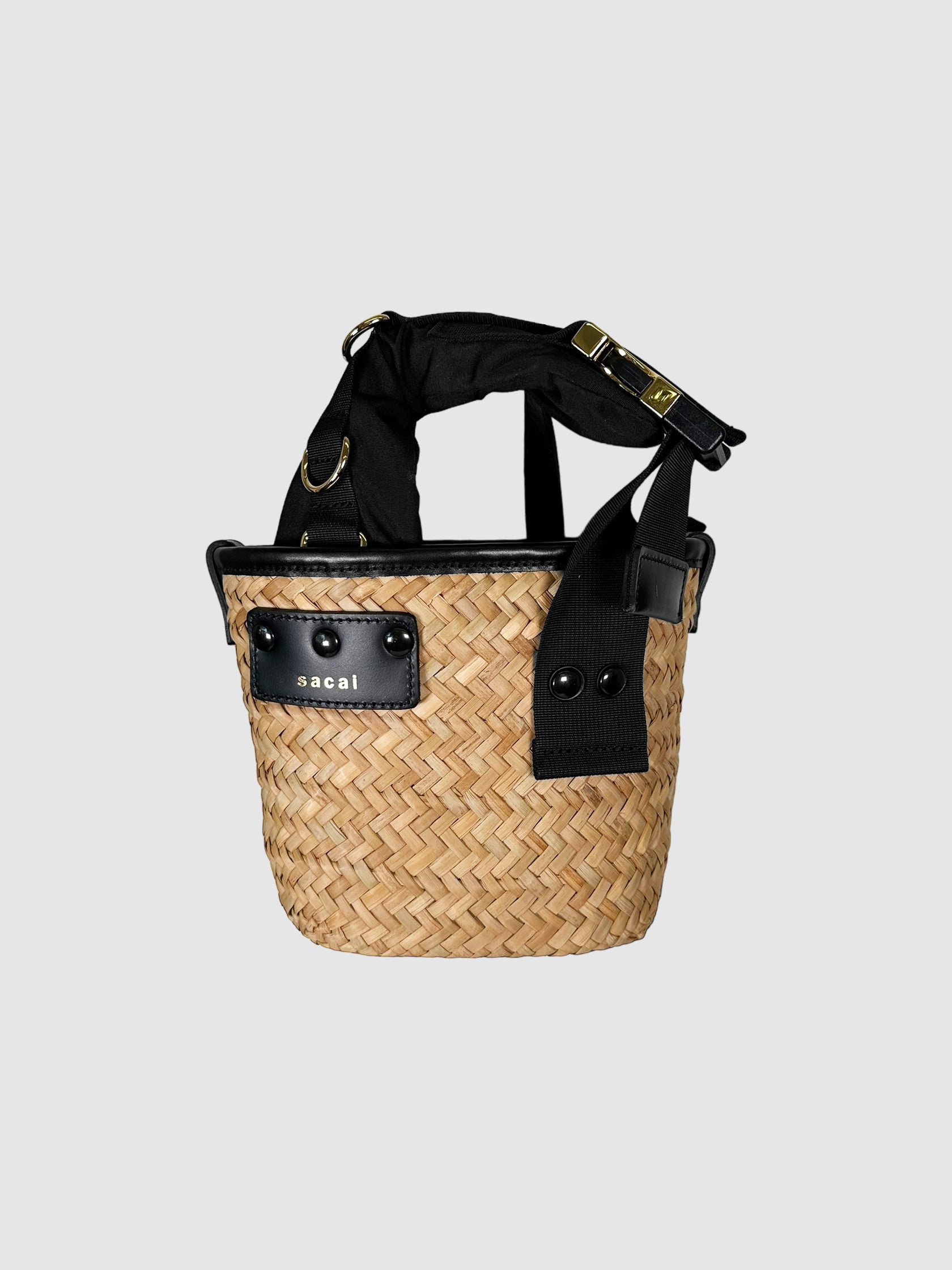 Sacai Black and Brown Raffia Hybrid Marche Micro Bag Consignment Secondhand Designer Luxury Resale Toronto Trendy