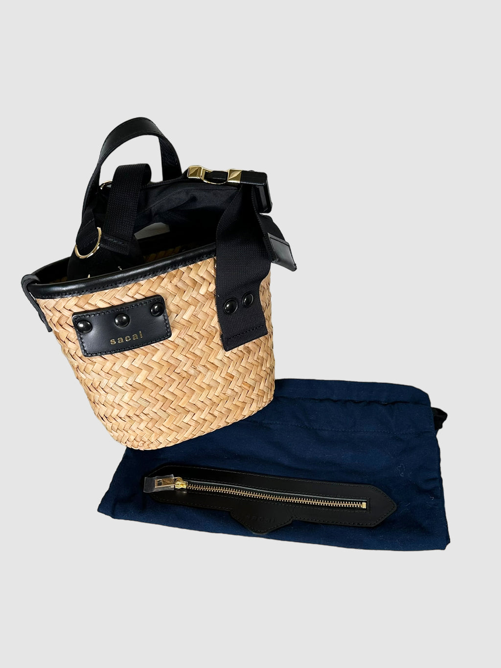 Sacai Black and Brown Raffia Hybrid Marche Micro Bag Consignment Secondhand Designer Luxury Resale Toronto Trendy