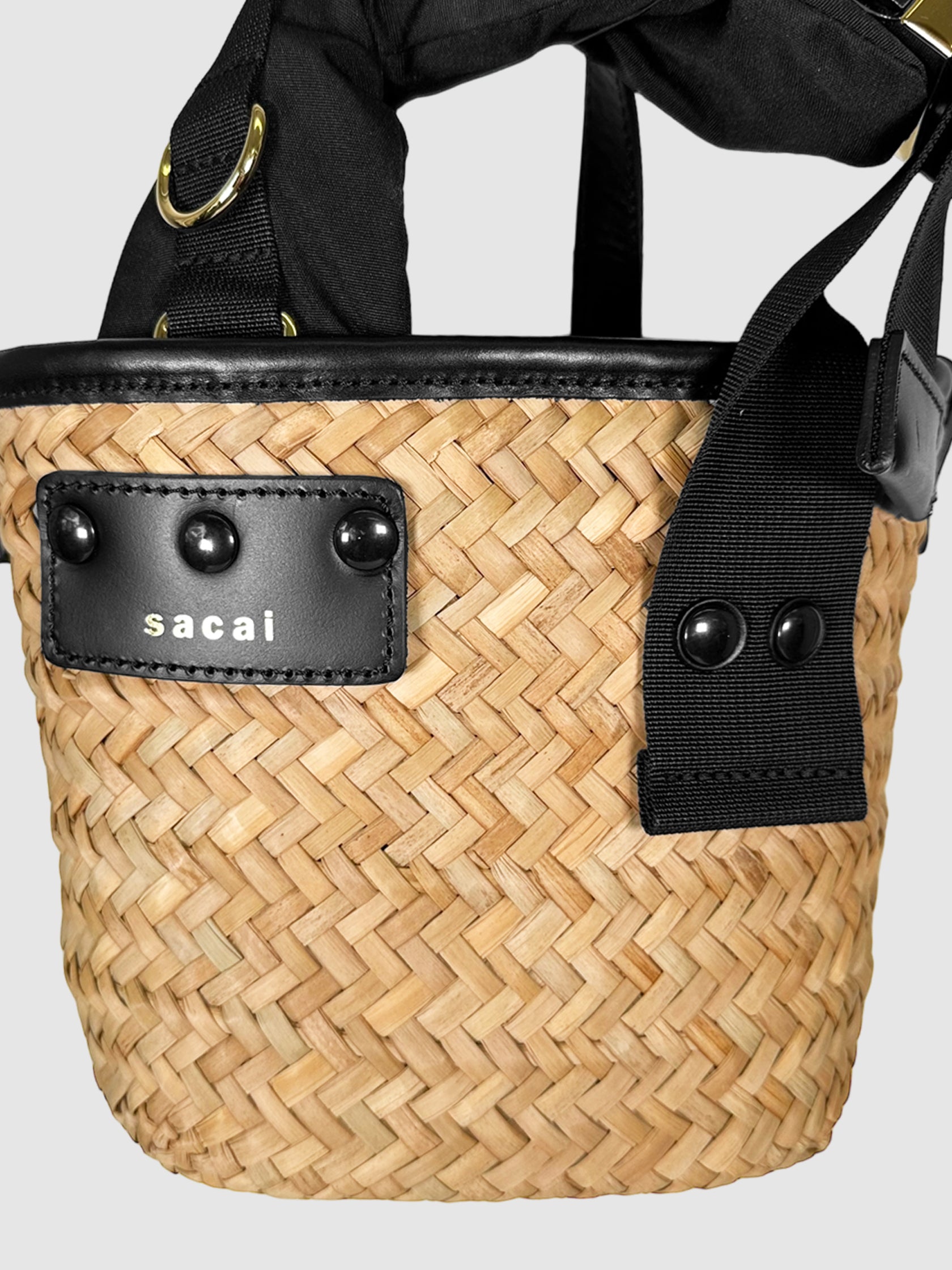 Sacai Black and Brown Raffia Hybrid Marche Micro Bag Consignment Secondhand Designer Luxury Resale Toronto Trendy