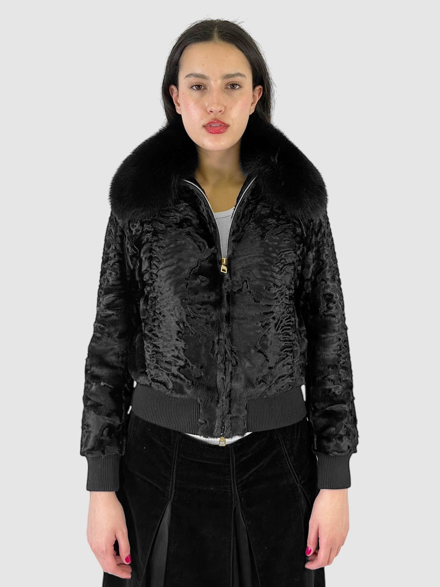 Shearling Double Zip Coat - Size 40.