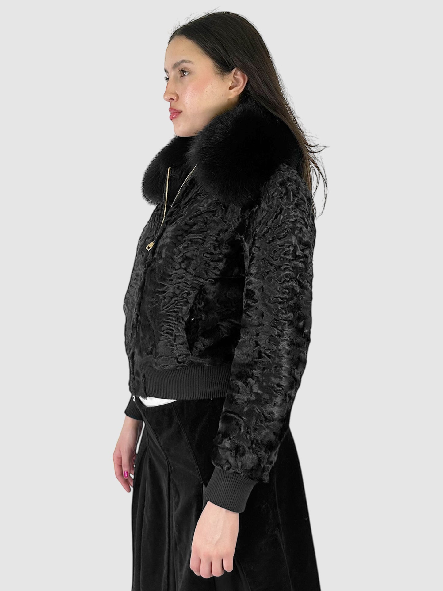 Shearling Double Zip Coat - Size 40.